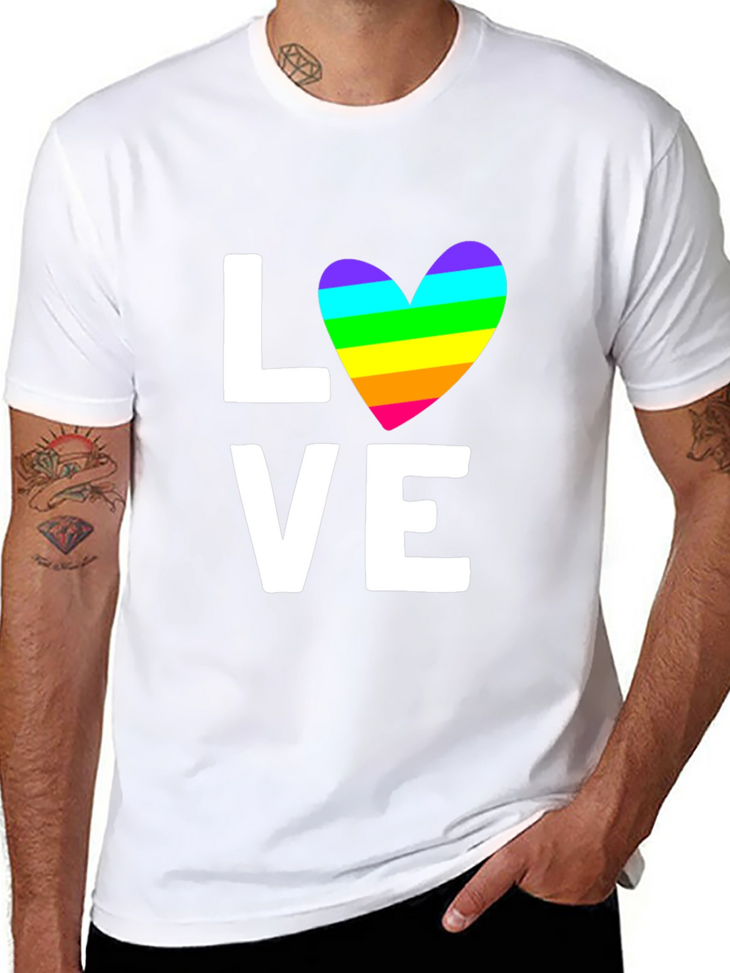 Love Rainbow Heart Graphic Tee - Black