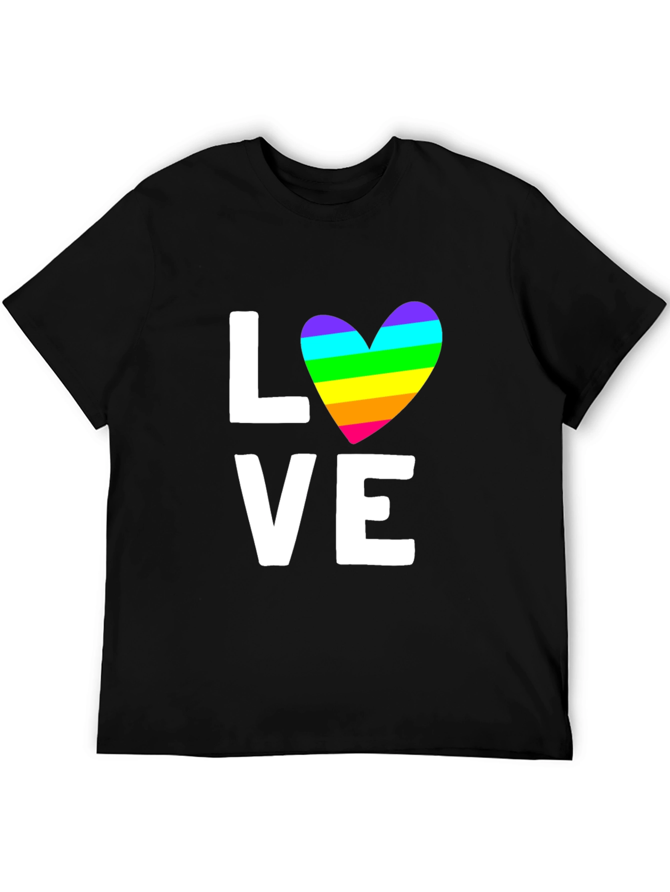 Love Rainbow Heart Graphic Tee - Black