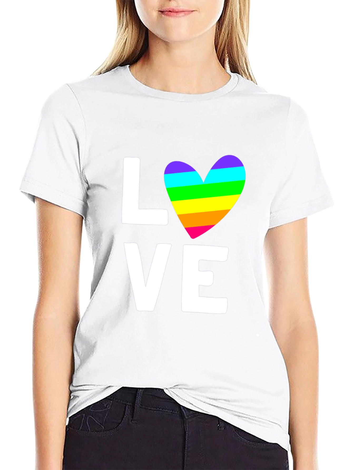 Love Rainbow Heart Graphic Tee - Black
