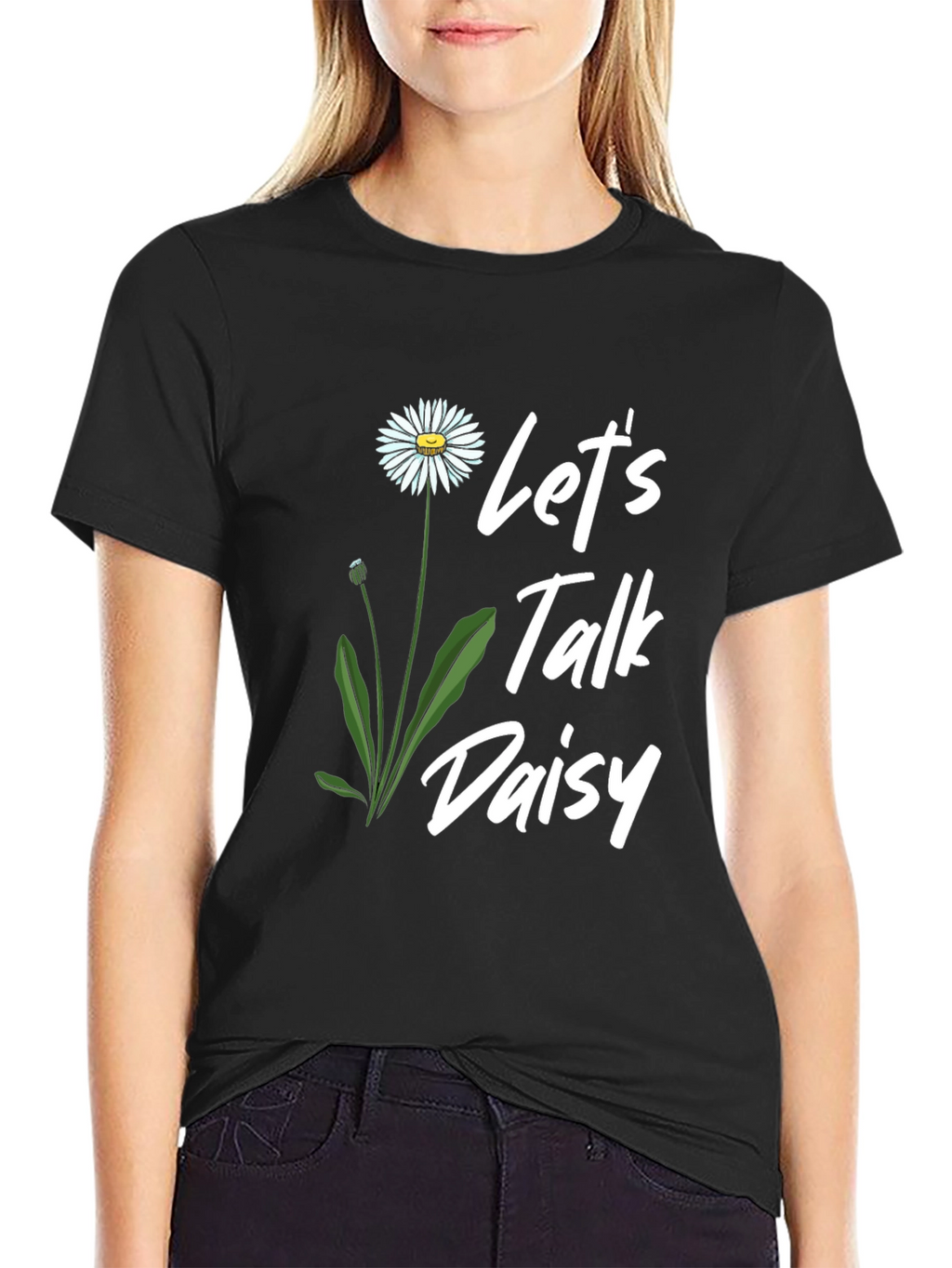 Lets Talk Daisy Black T-Shirt