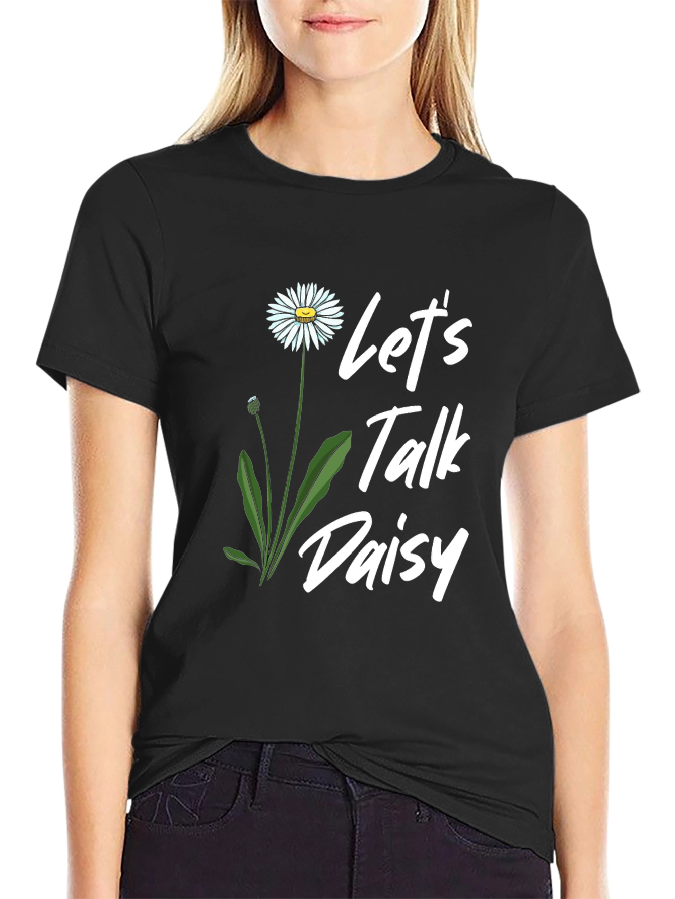 Lets Talk Daisy Black T-Shirt