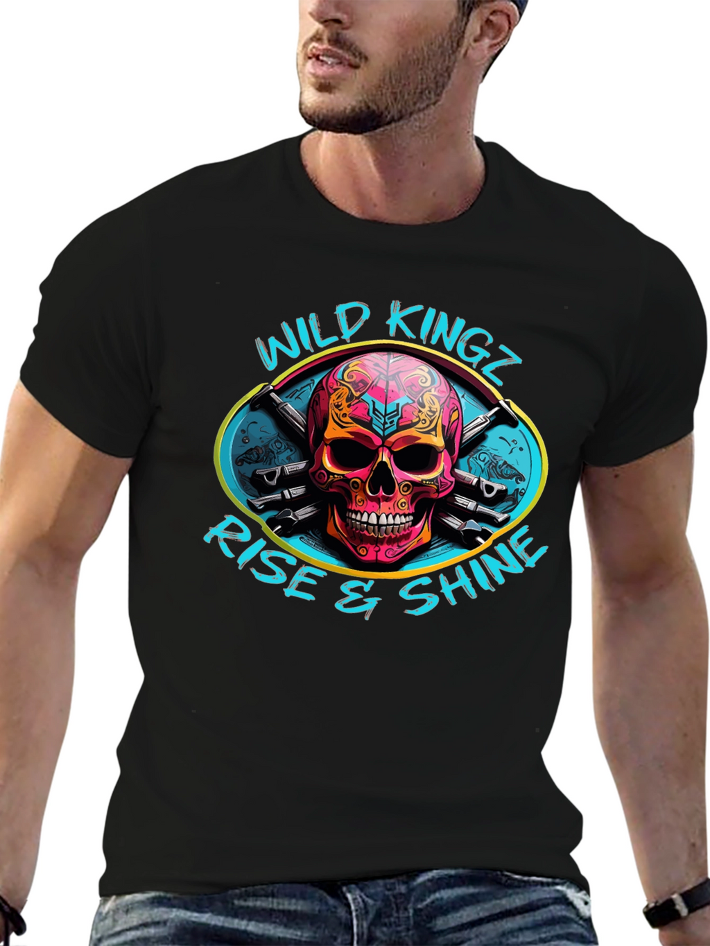 Wild Kingz Skull Graphic Black T-Shirt