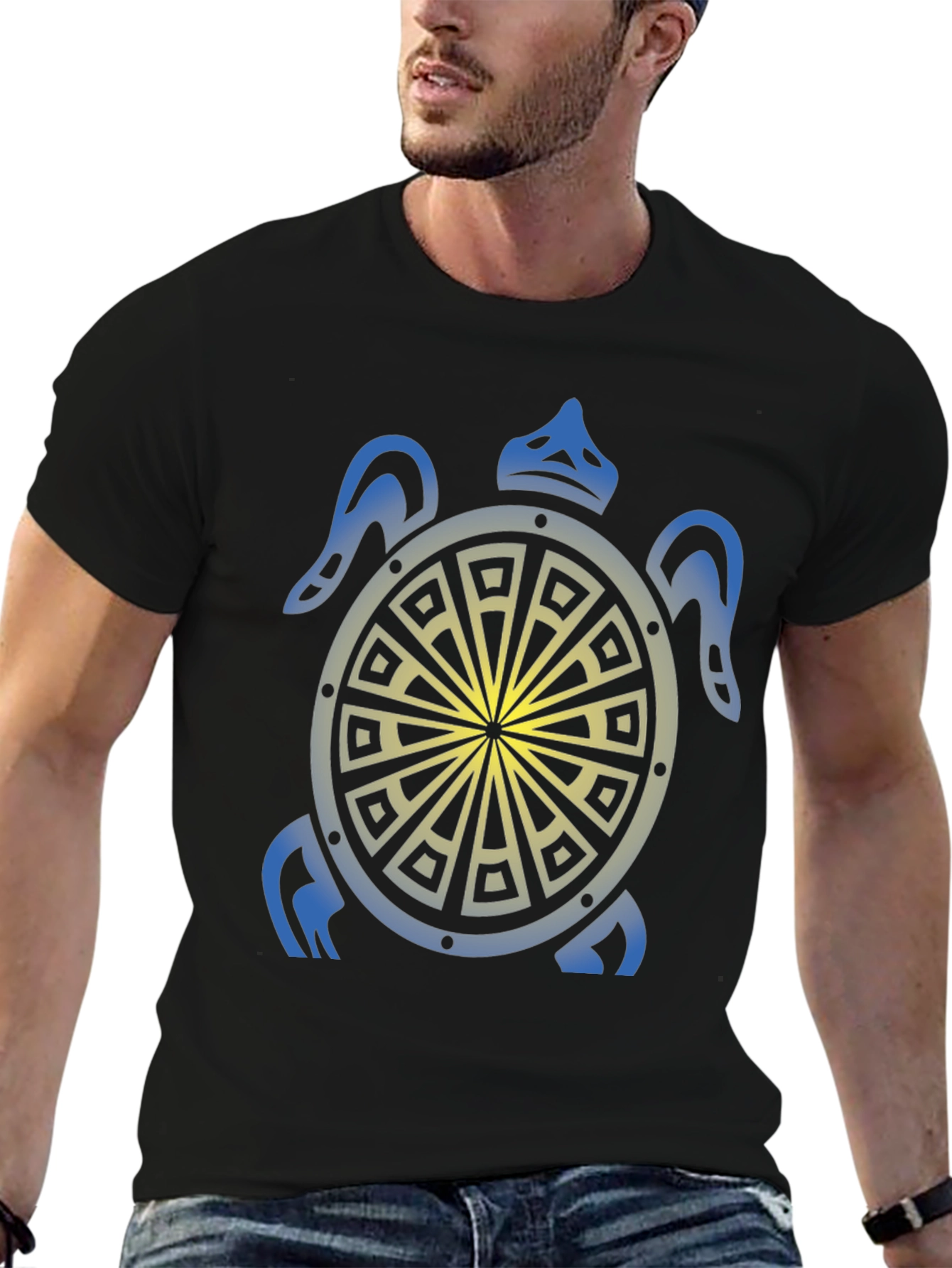 Turtle Graphic Tee - Black Tribal Design Shirt