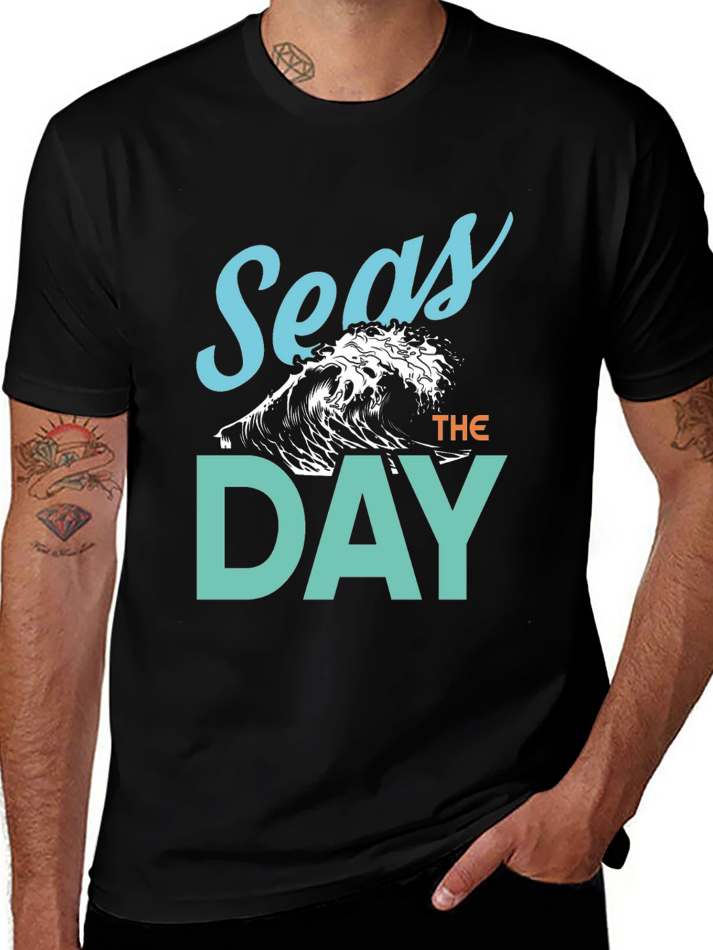Seas The Day Graphic Tee - Black Cotton T-Shirt