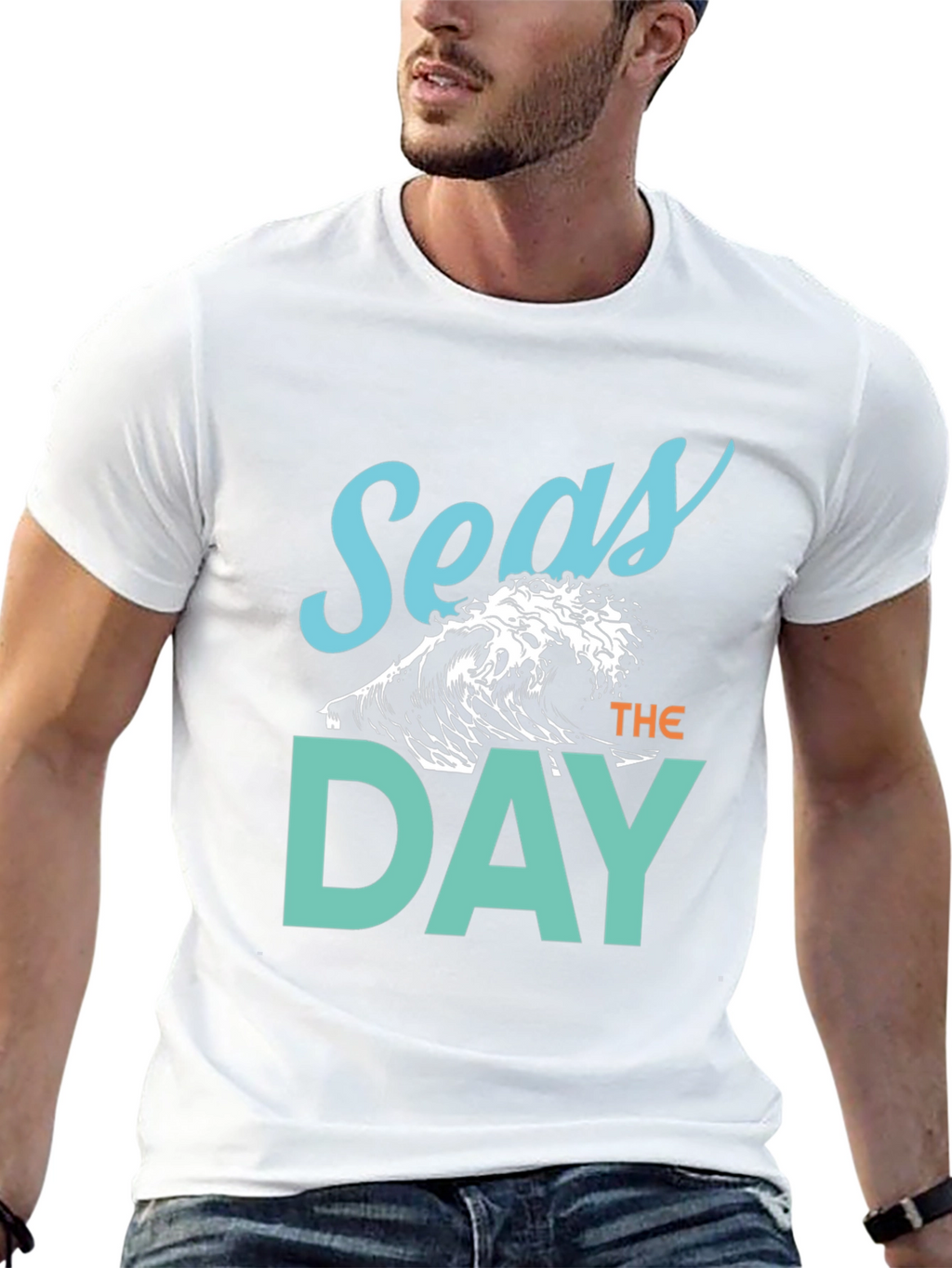 Seas The Day Graphic Tee - Black Cotton T-Shirt