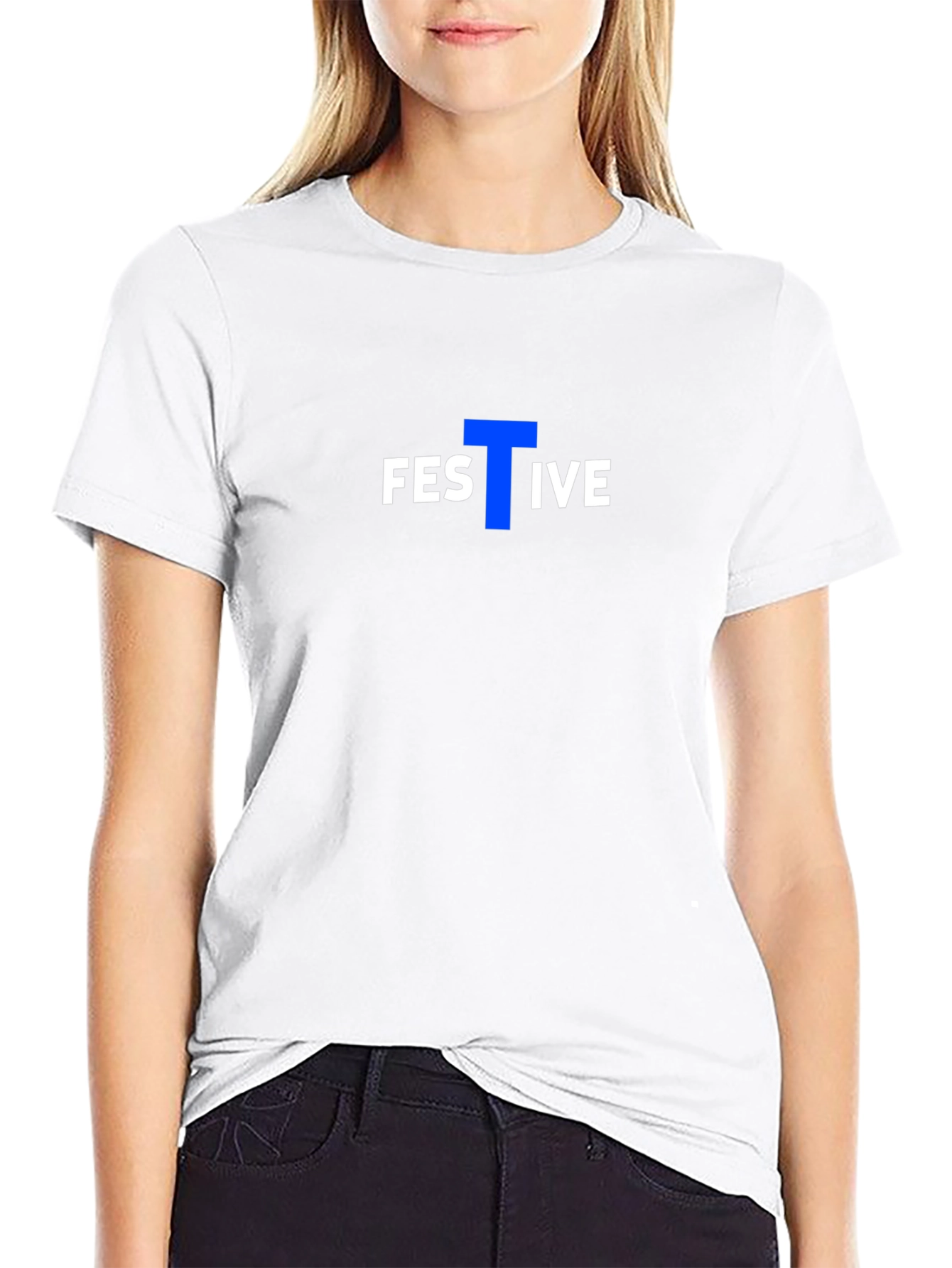 Festive Graphic Tee - Black Cotton Blend Casual T-Shirt