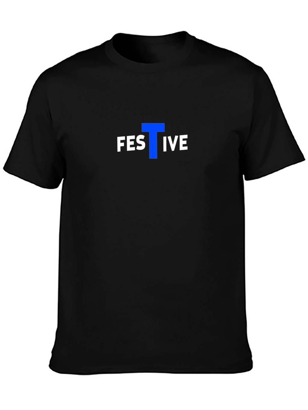 Festive Graphic Tee - Black Cotton Blend Casual T-Shirt