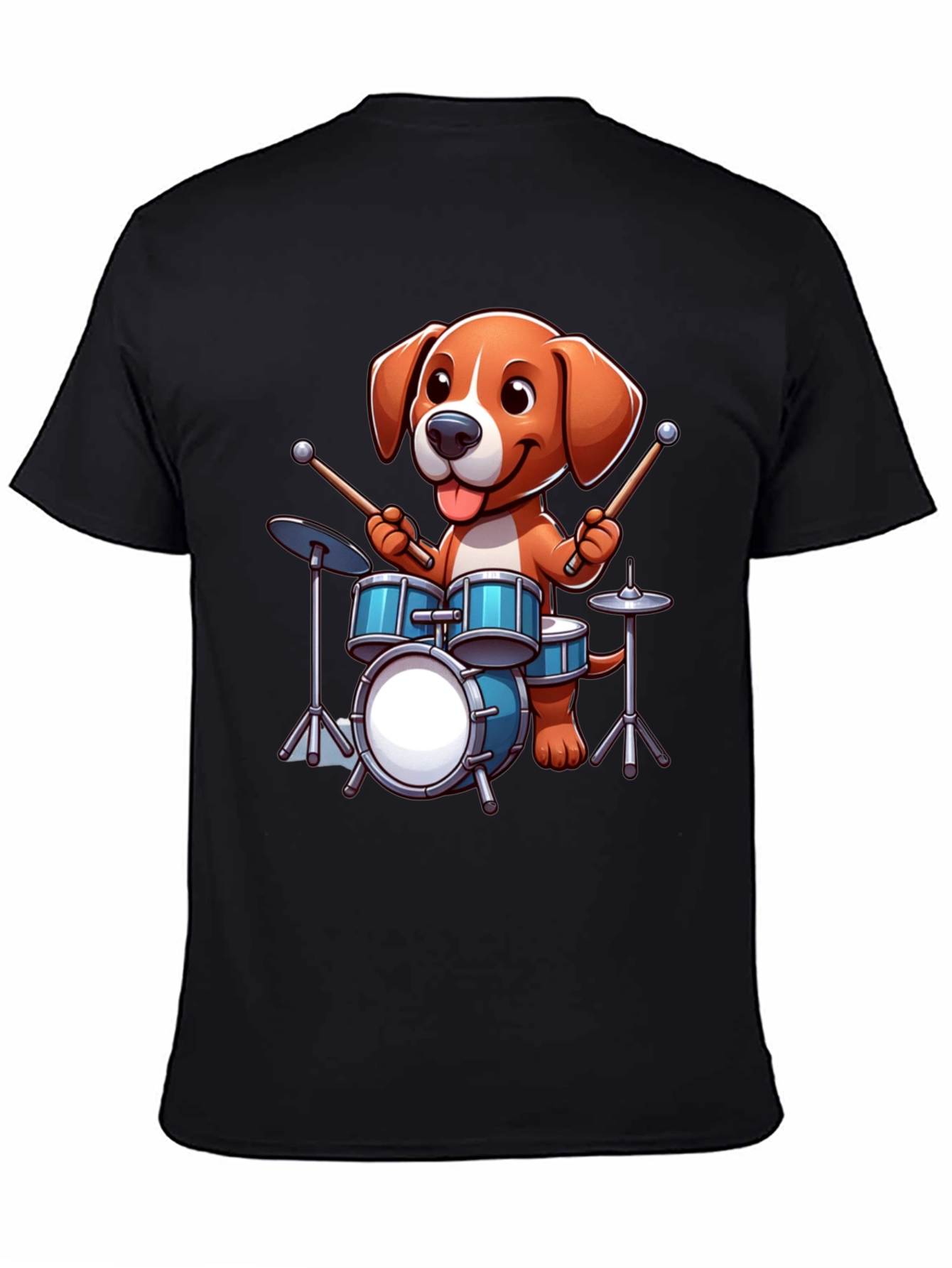 Dog Drummer Graphic Tee - Black Unisex Shirt