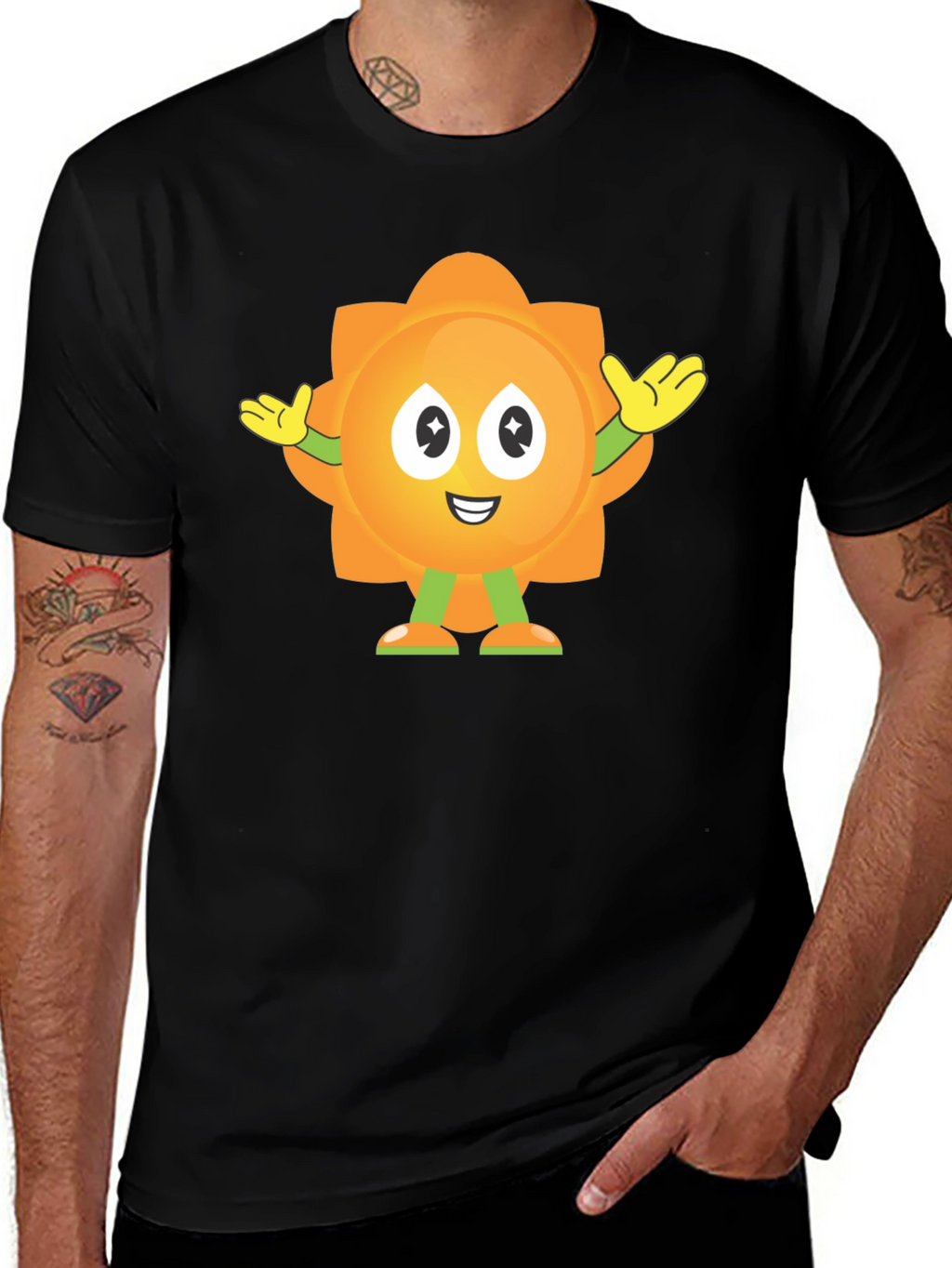 Fun Sun Cartoon Graphic Black T-Shirt