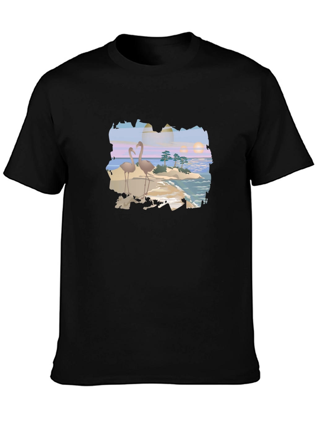 Tropical Flamingo Island Graphic T-Shirt