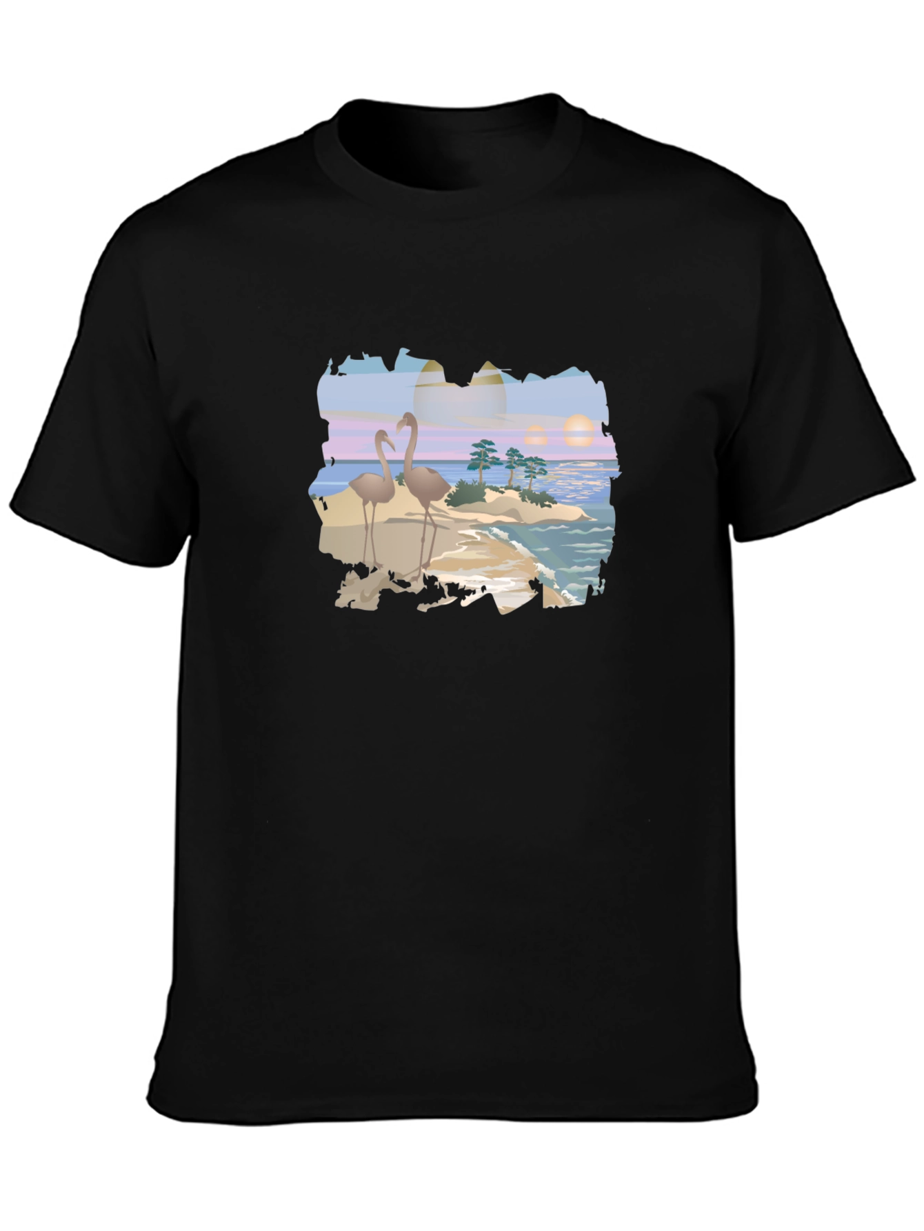 Tropical Flamingo Island Graphic T-Shirt