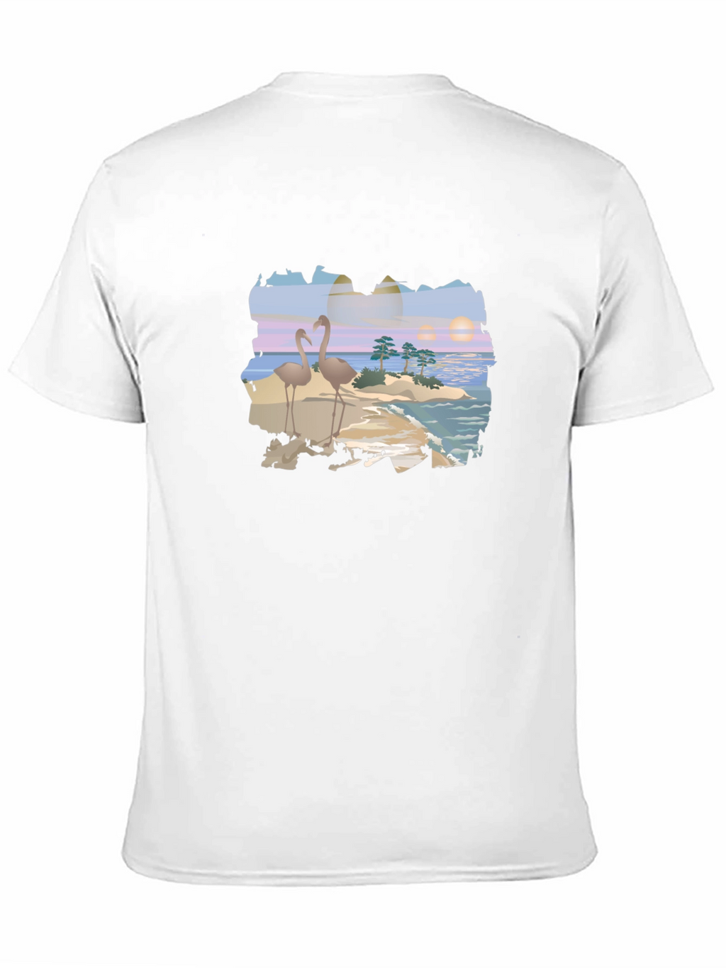 Tropical Flamingo Island Graphic T-Shirt