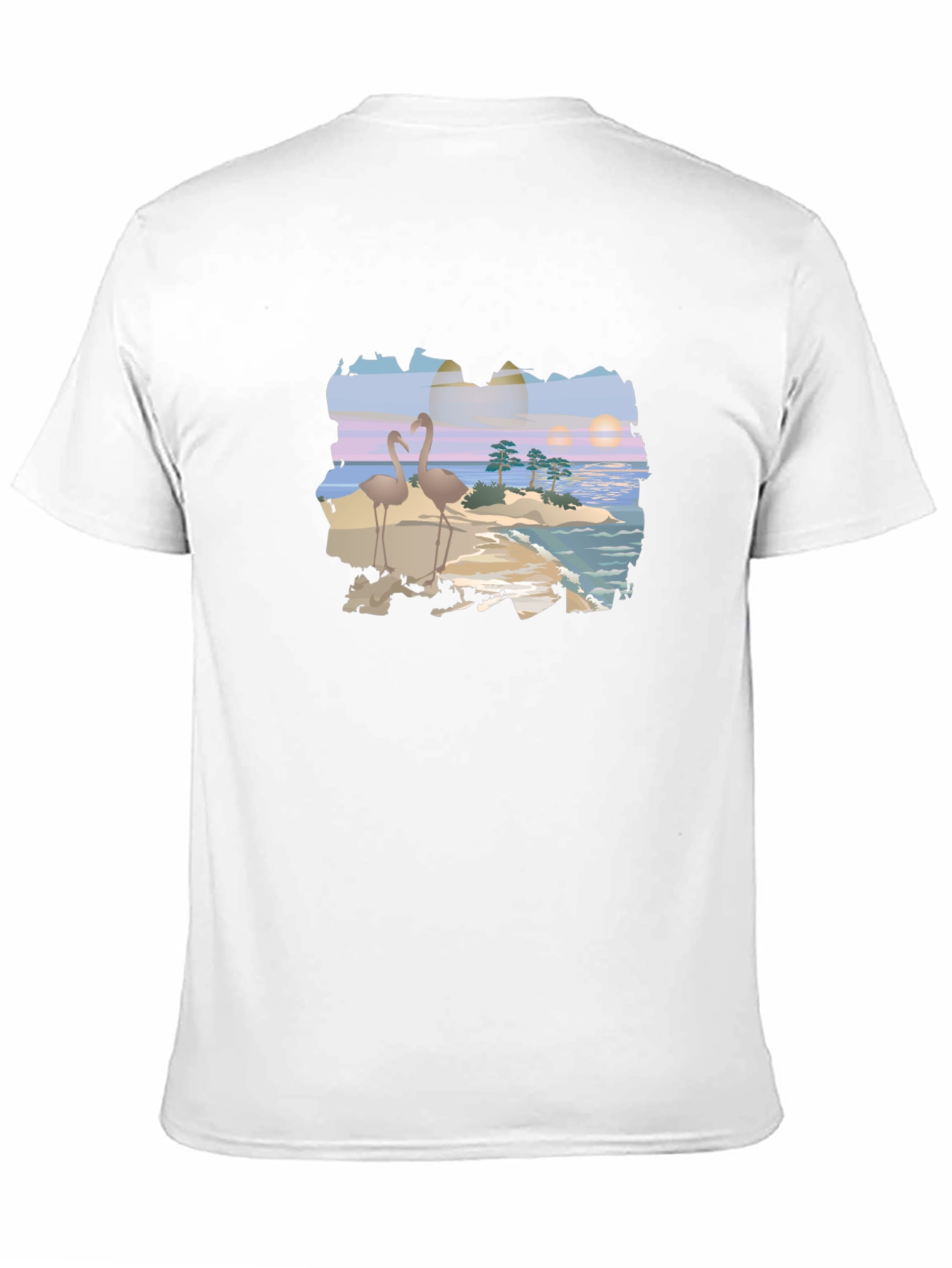 Tropical Flamingo Island Graphic T-Shirt