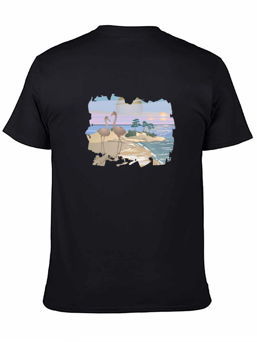 Tropical Flamingo Island Graphic T-Shirt