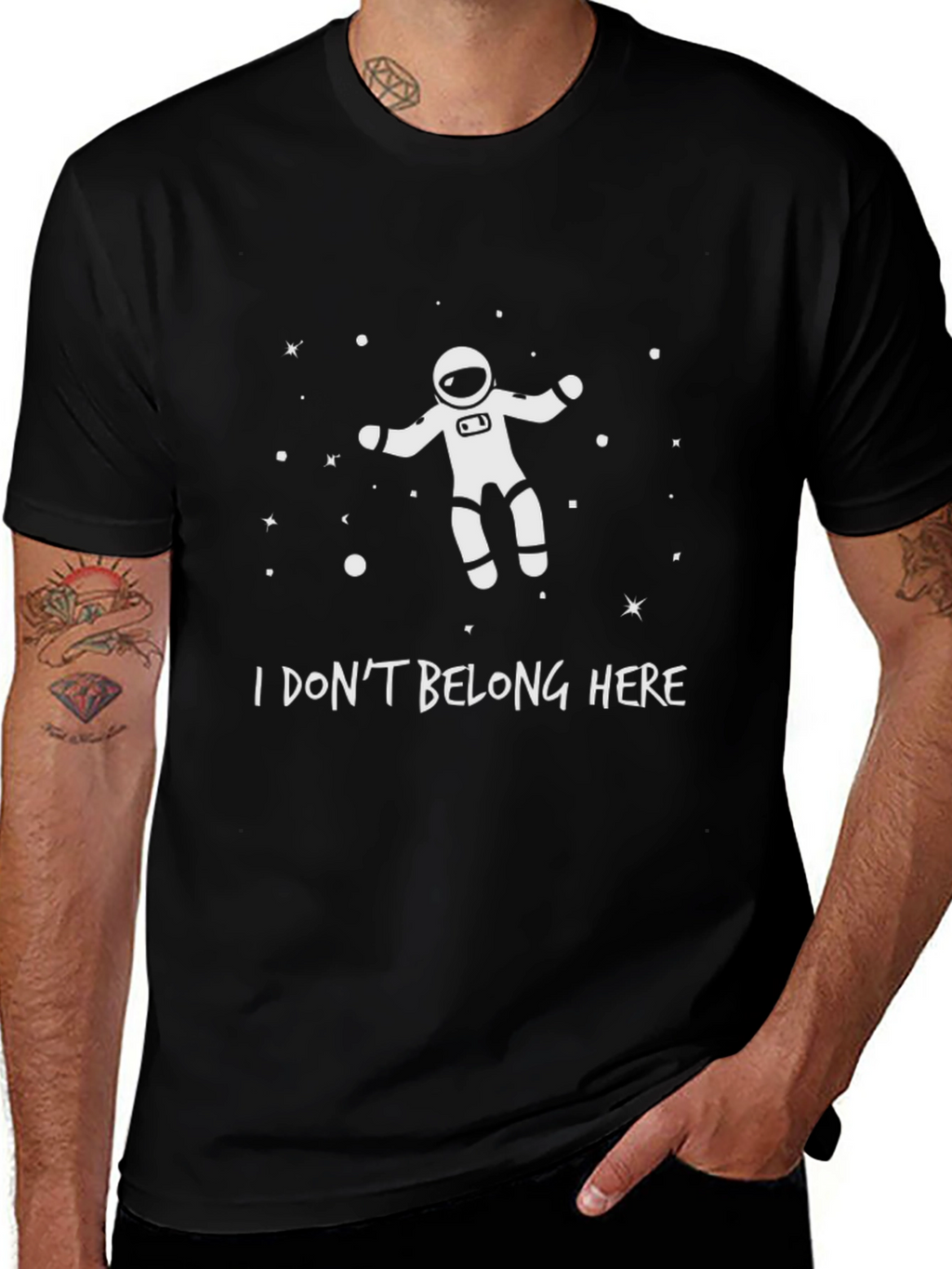 Astronaut I Dont Belong Here Black T-Shirt