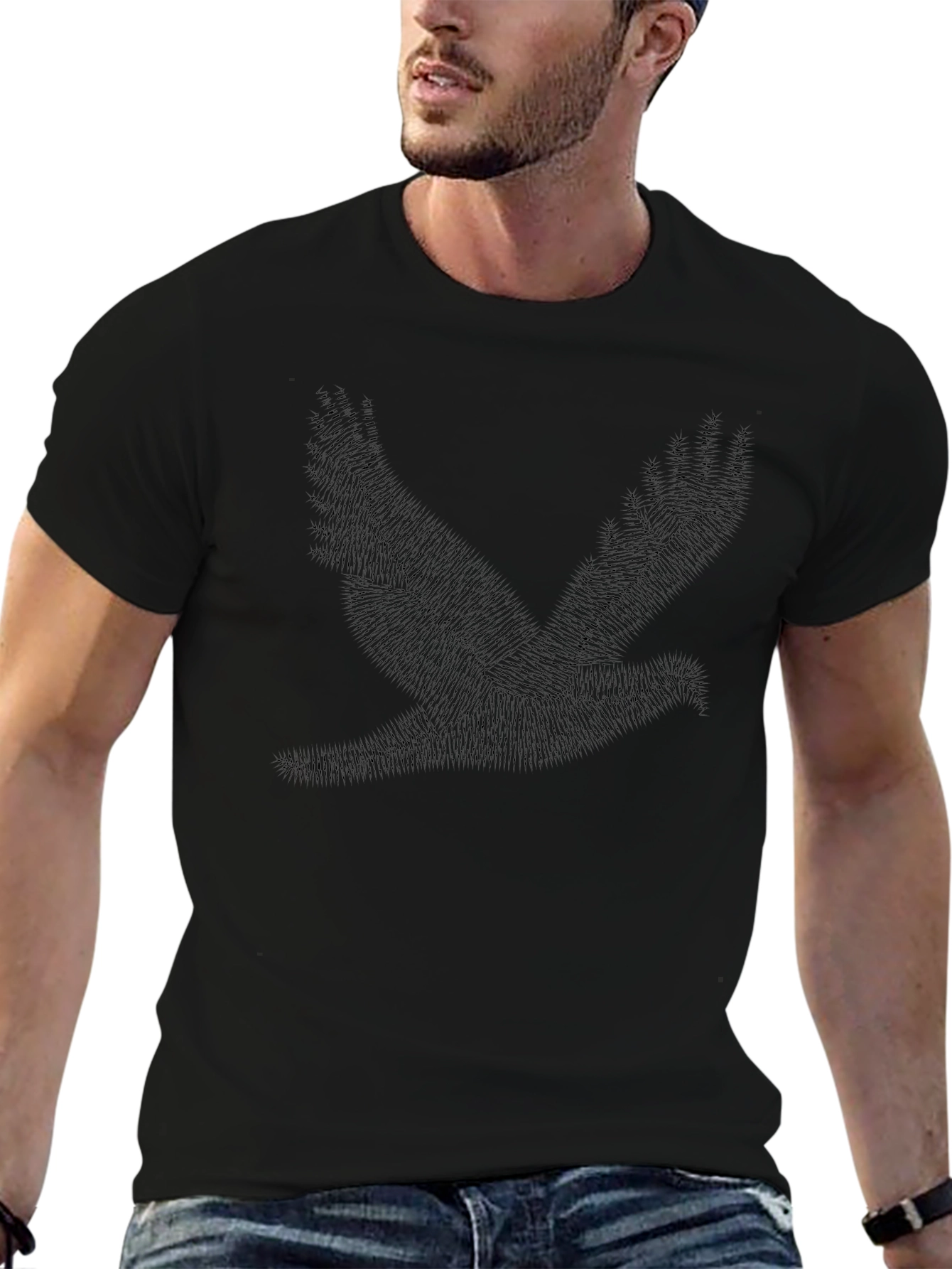 Abstract Bird Print Black T-Shirt