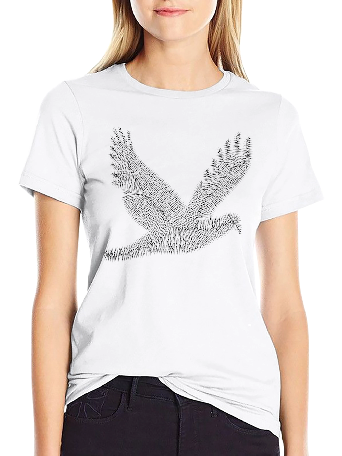 Abstract Bird Print Black T-Shirt