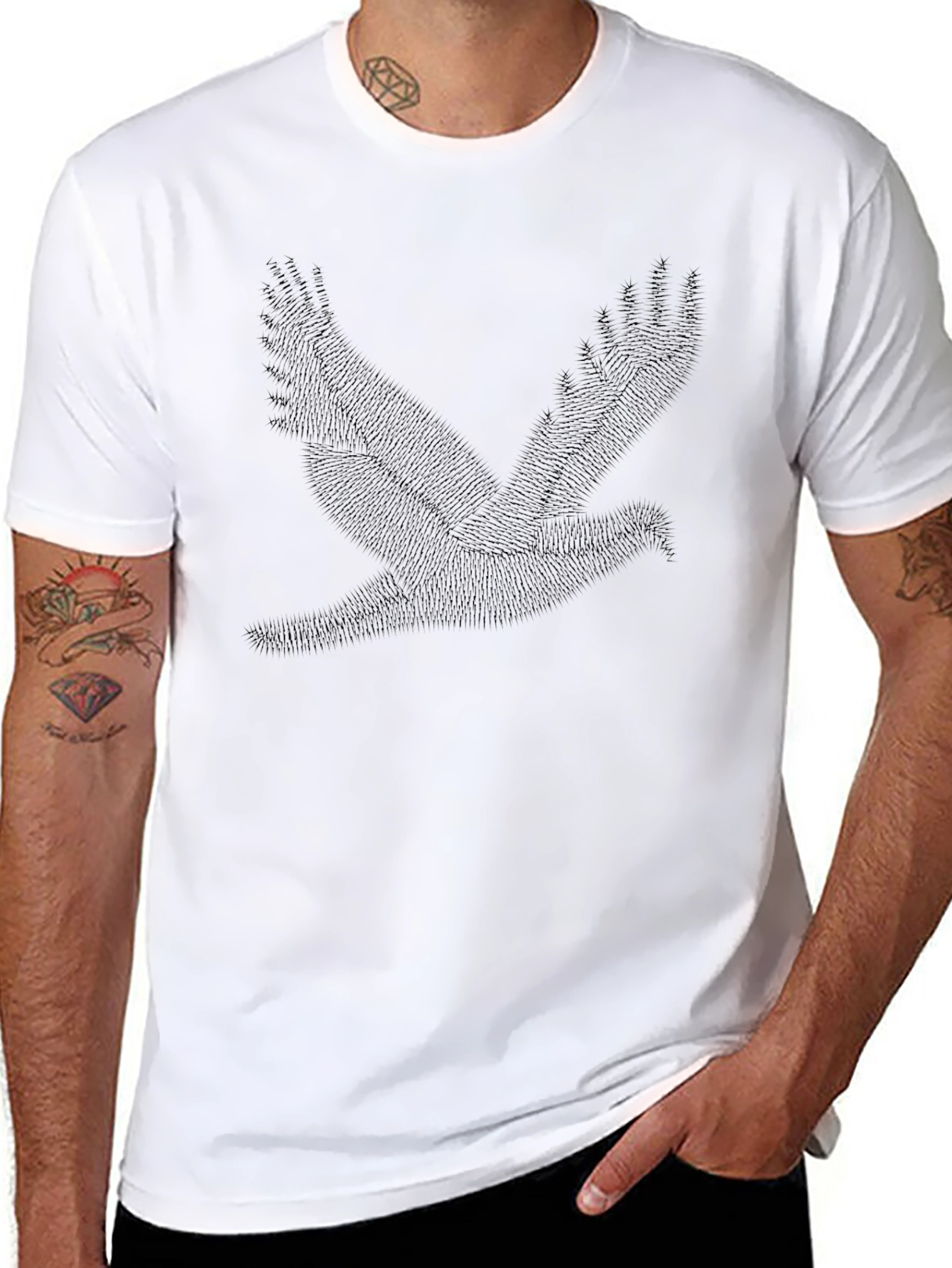 Abstract Bird Print Black T-Shirt