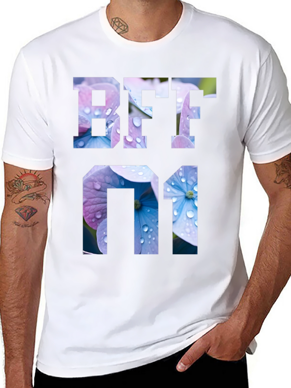 Floral BFF 01 Graphic Black T-Shirt