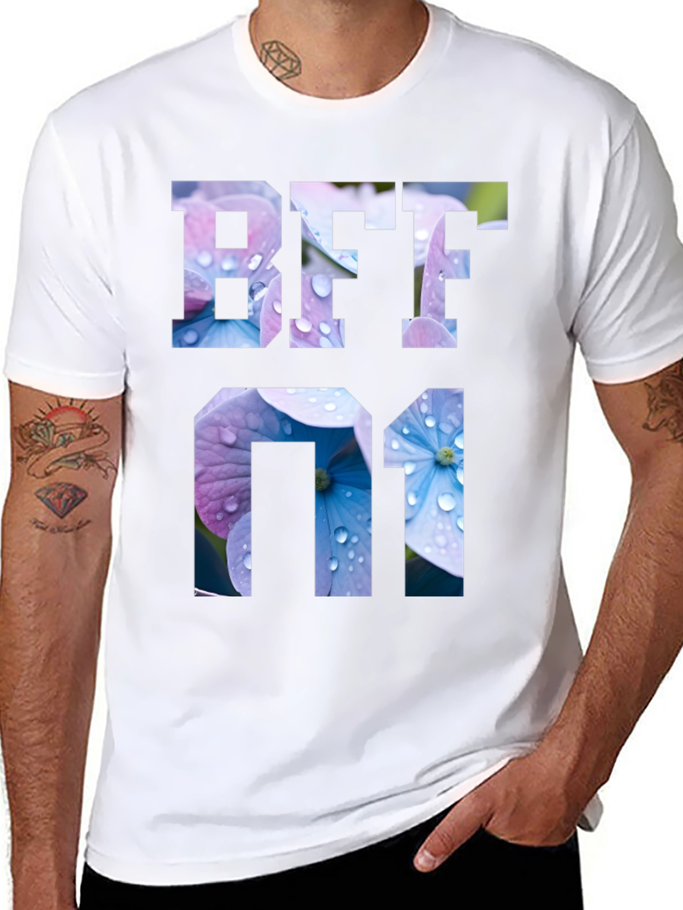 Floral BFF 01 Graphic Black T-Shirt