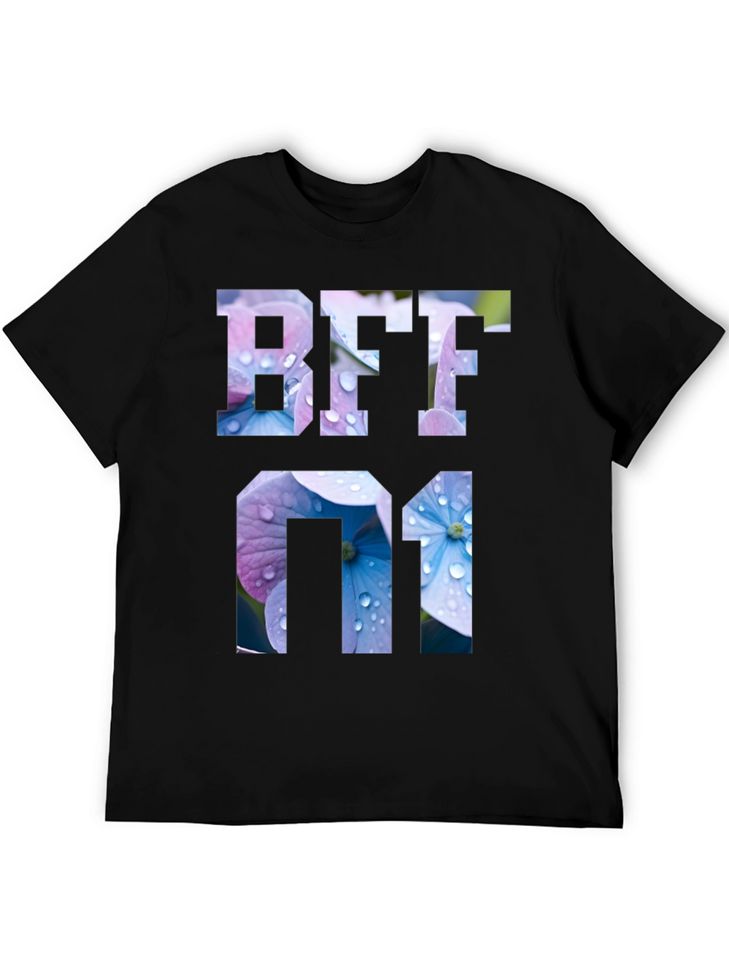 Floral BFF 01 Graphic Black T-Shirt