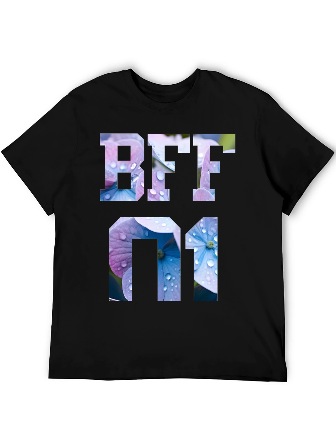 Floral BFF 01 Graphic Black T-Shirt