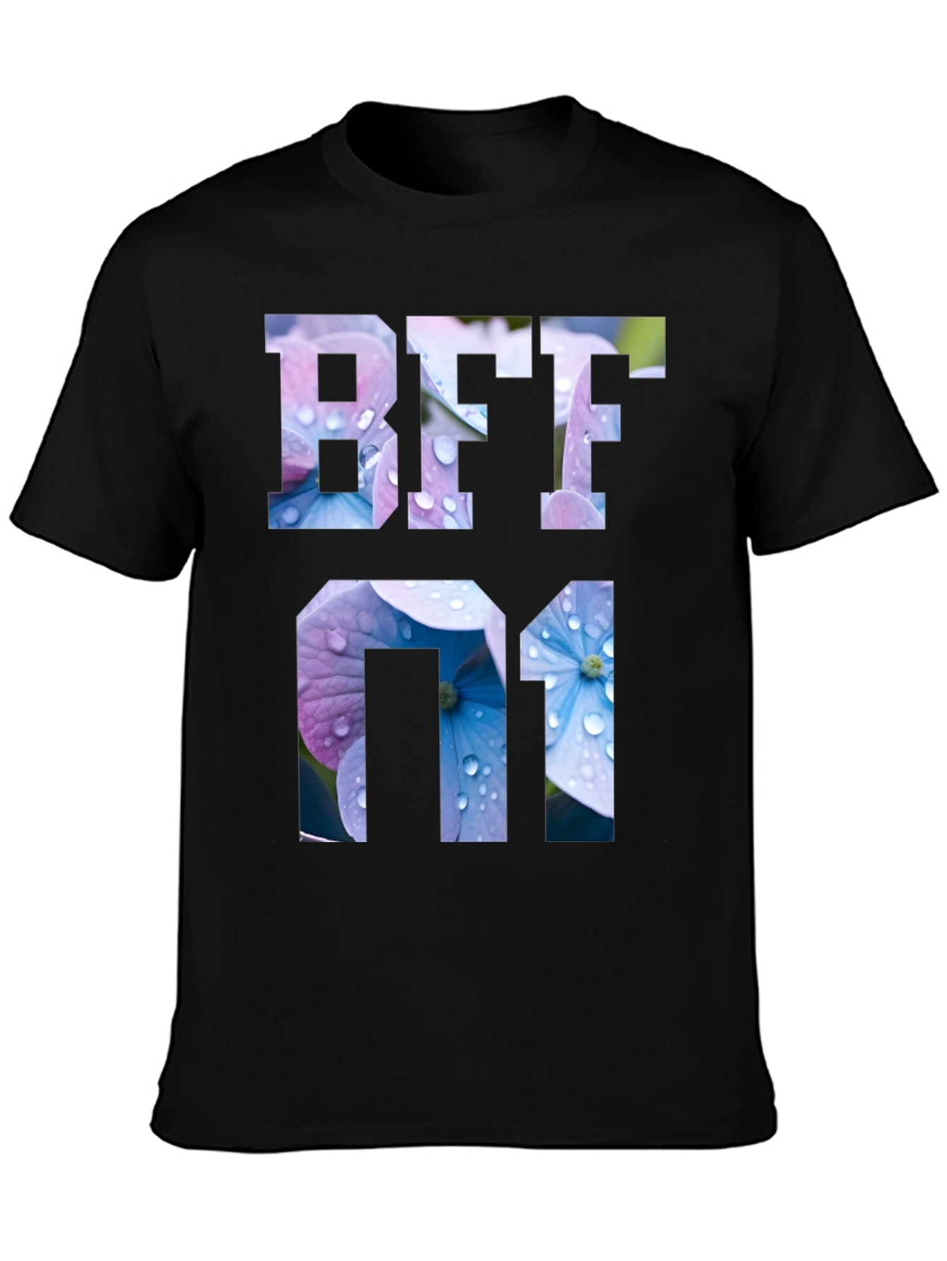 Floral BFF 01 Graphic Black T-Shirt