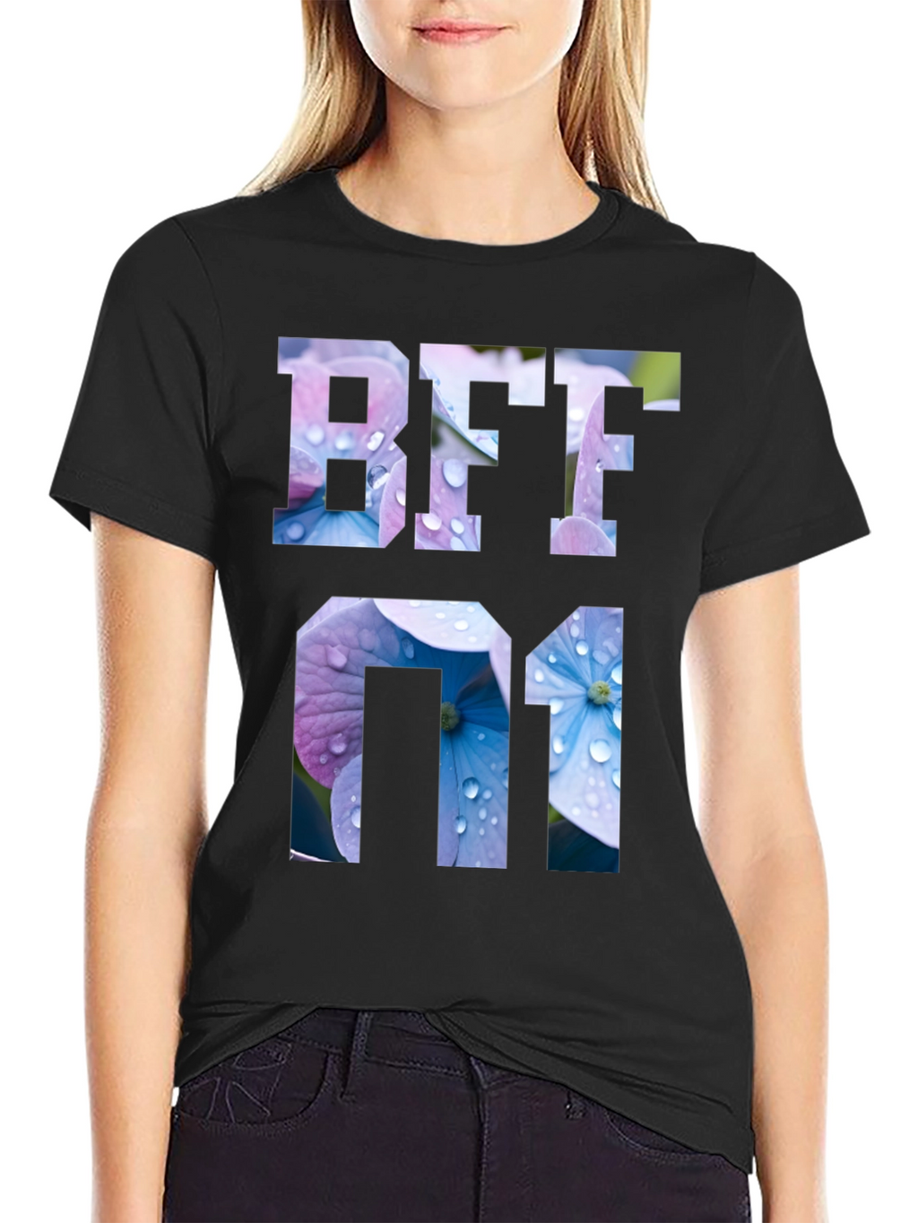 Floral BFF 01 Graphic Black T-Shirt