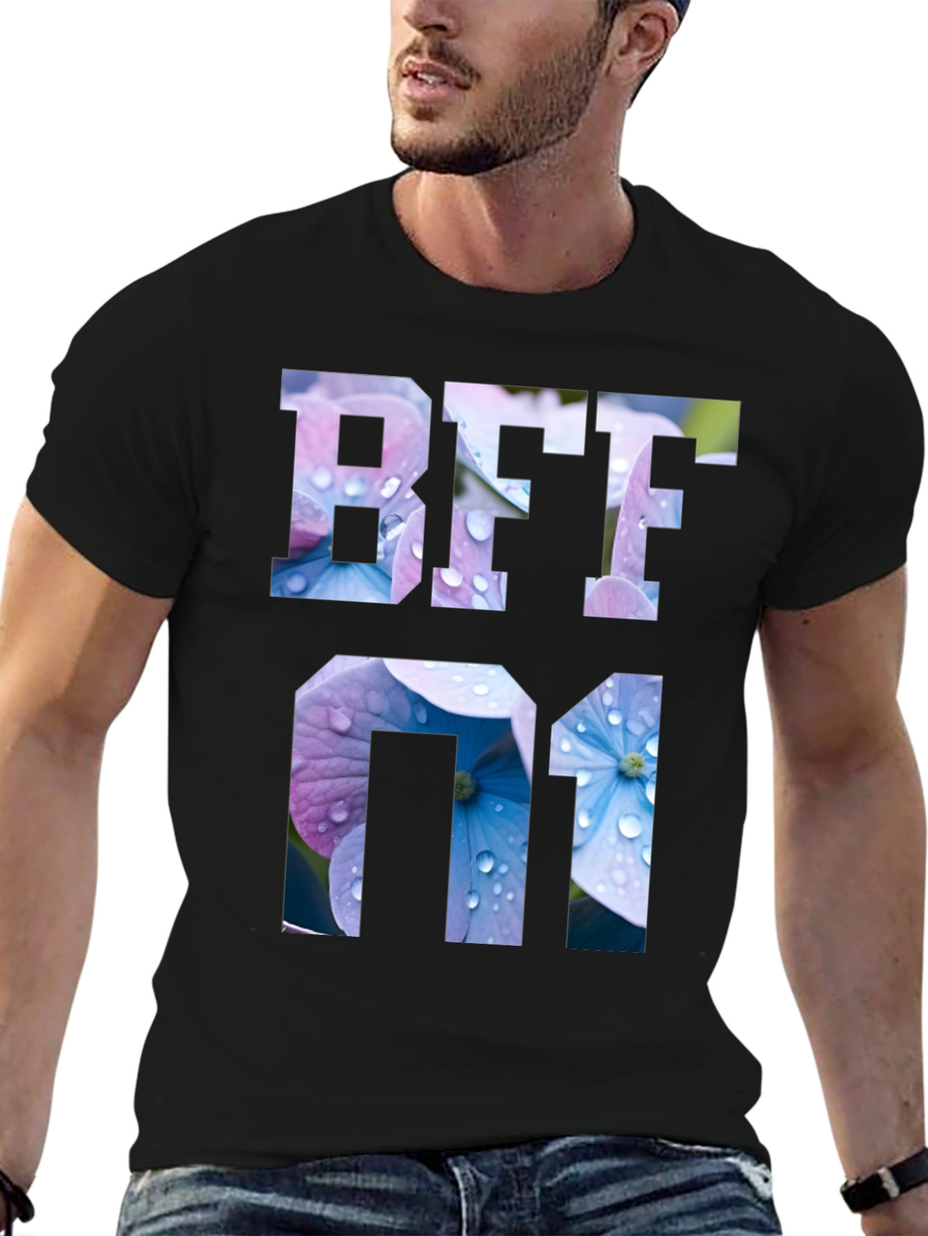 Floral BFF 01 Graphic Black T-Shirt