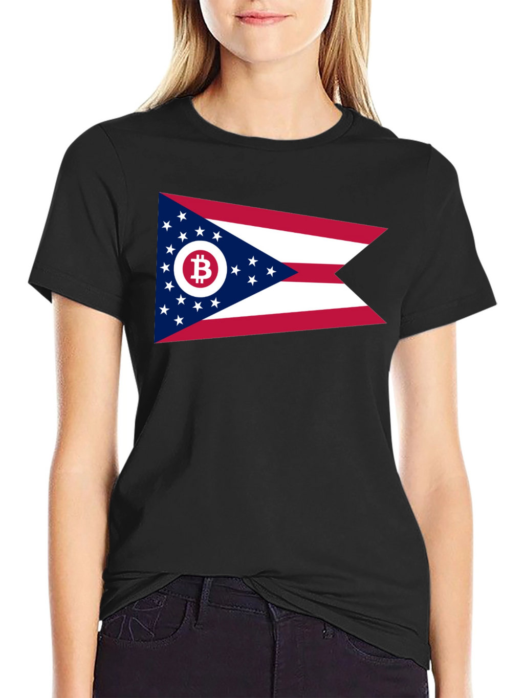 Ohio Bitcoin Flag Graphic Tee - Black