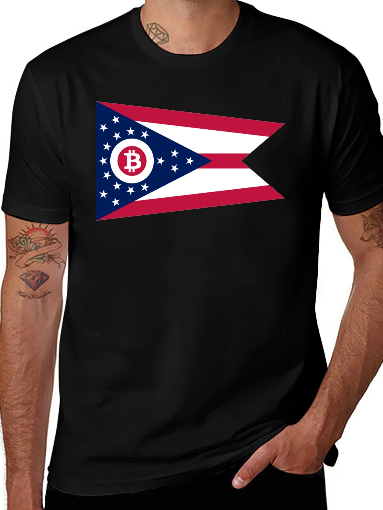Ohio Bitcoin Flag Graphic Tee - Black