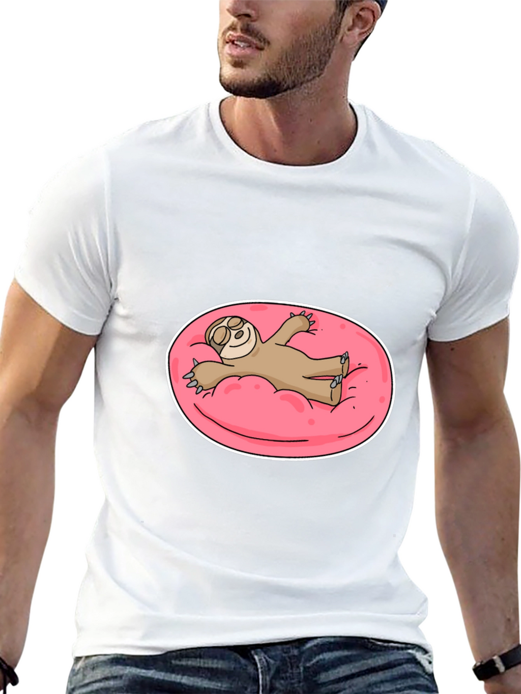 Sloth on Pink Float T-Shirt