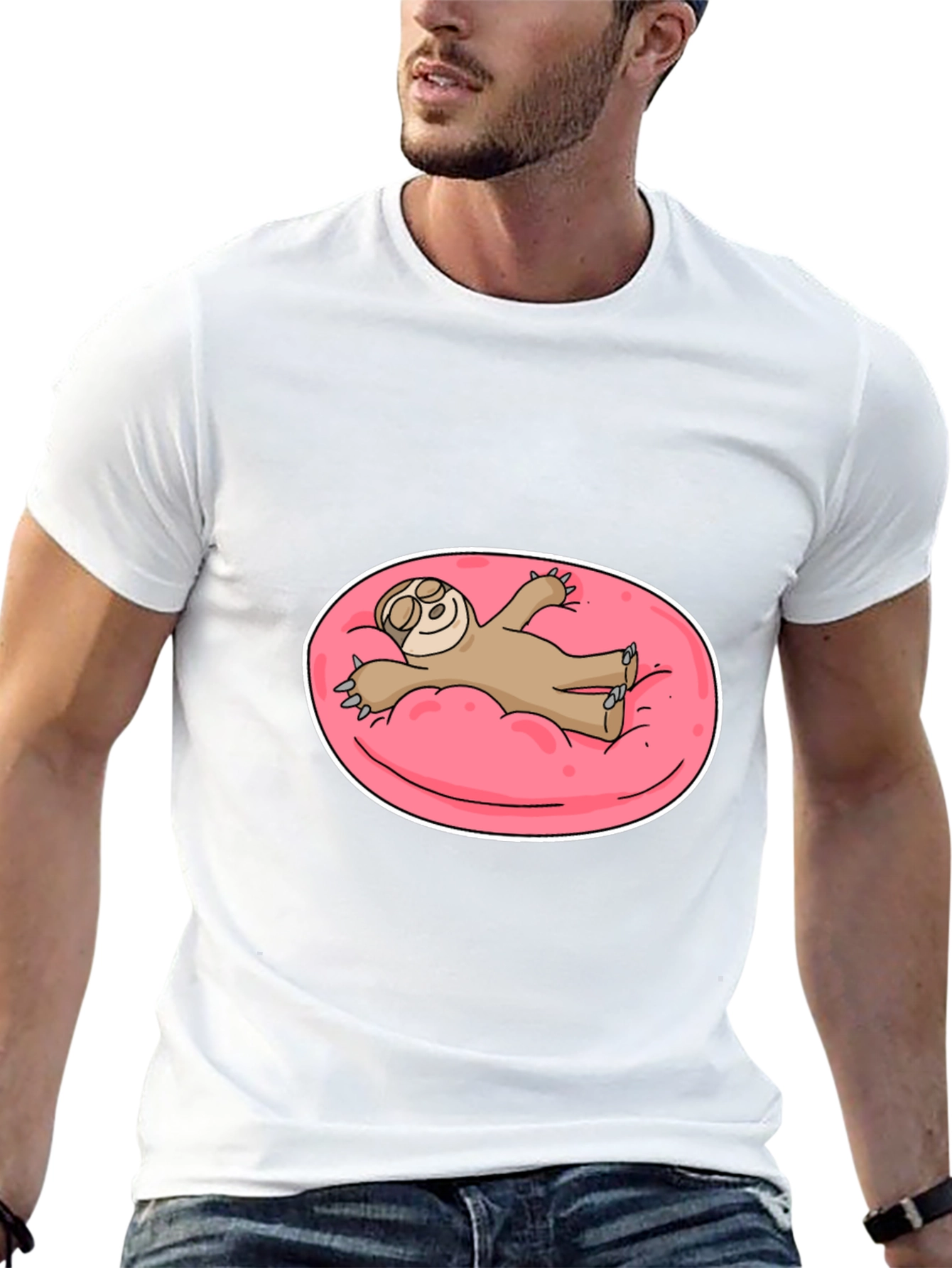 Sloth on Pink Float T-Shirt