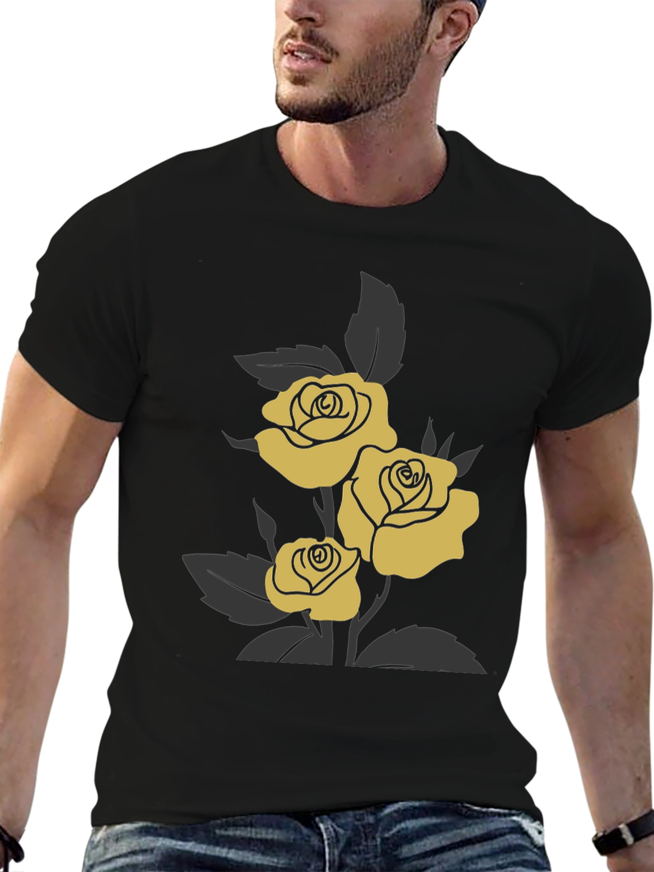 Elegant Rose Graphic Tee - Black