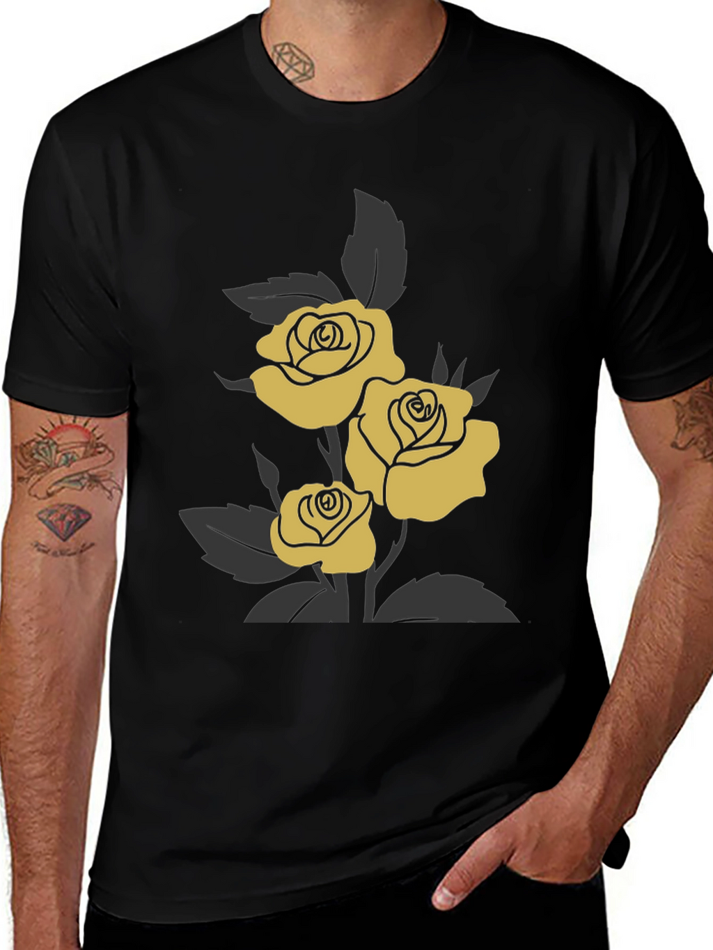 Elegant Rose Graphic Tee - Black