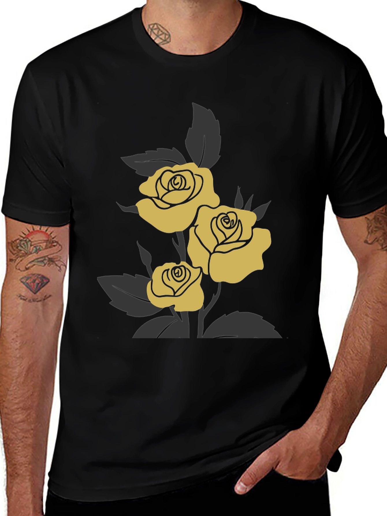 Elegant Rose Graphic Tee - Black