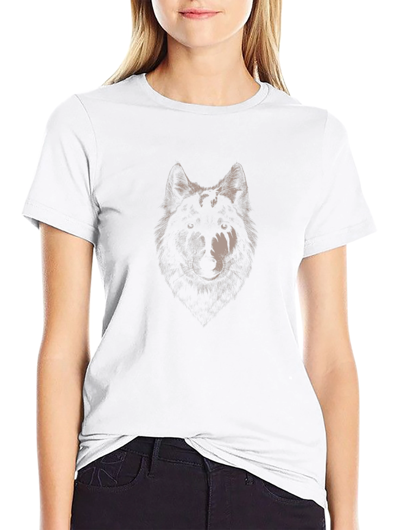Wolf Graphic Print T-Shirt - Black
