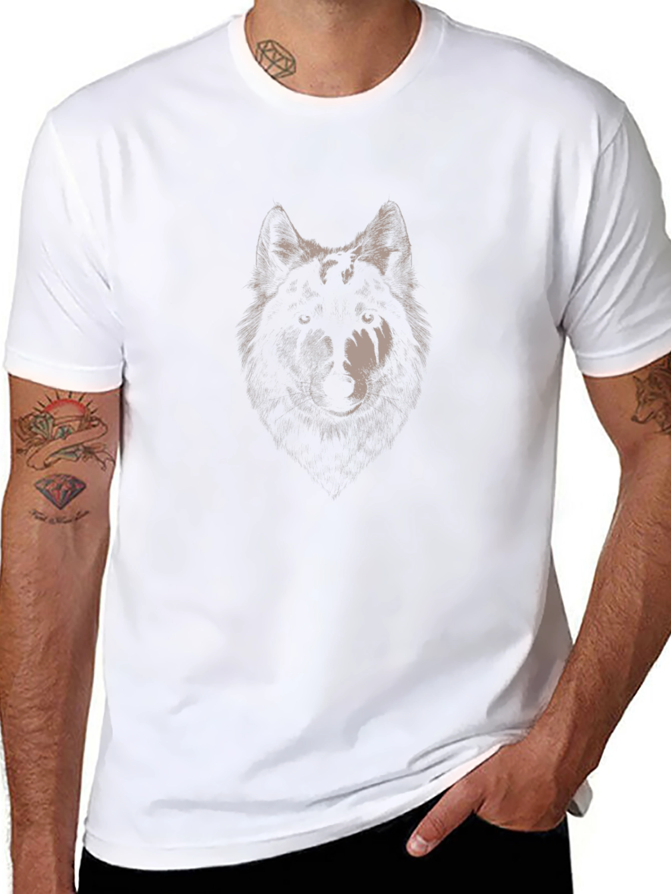 Wolf Graphic Print T-Shirt - Black