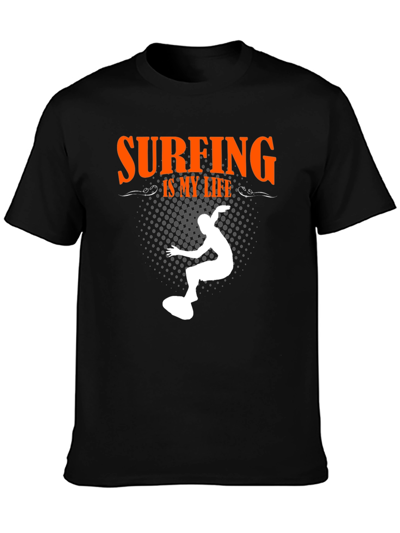 Surfing is My Life Graphic Tee - Black Cotton T-Shirt