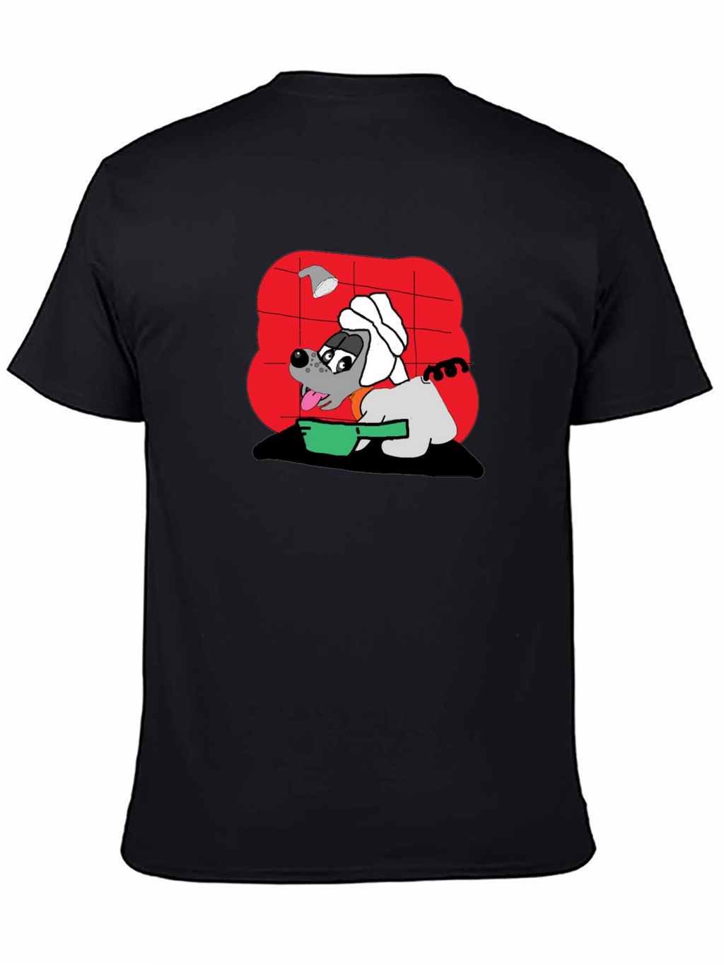 Funny Dog Taking Shower Black T-Shirt