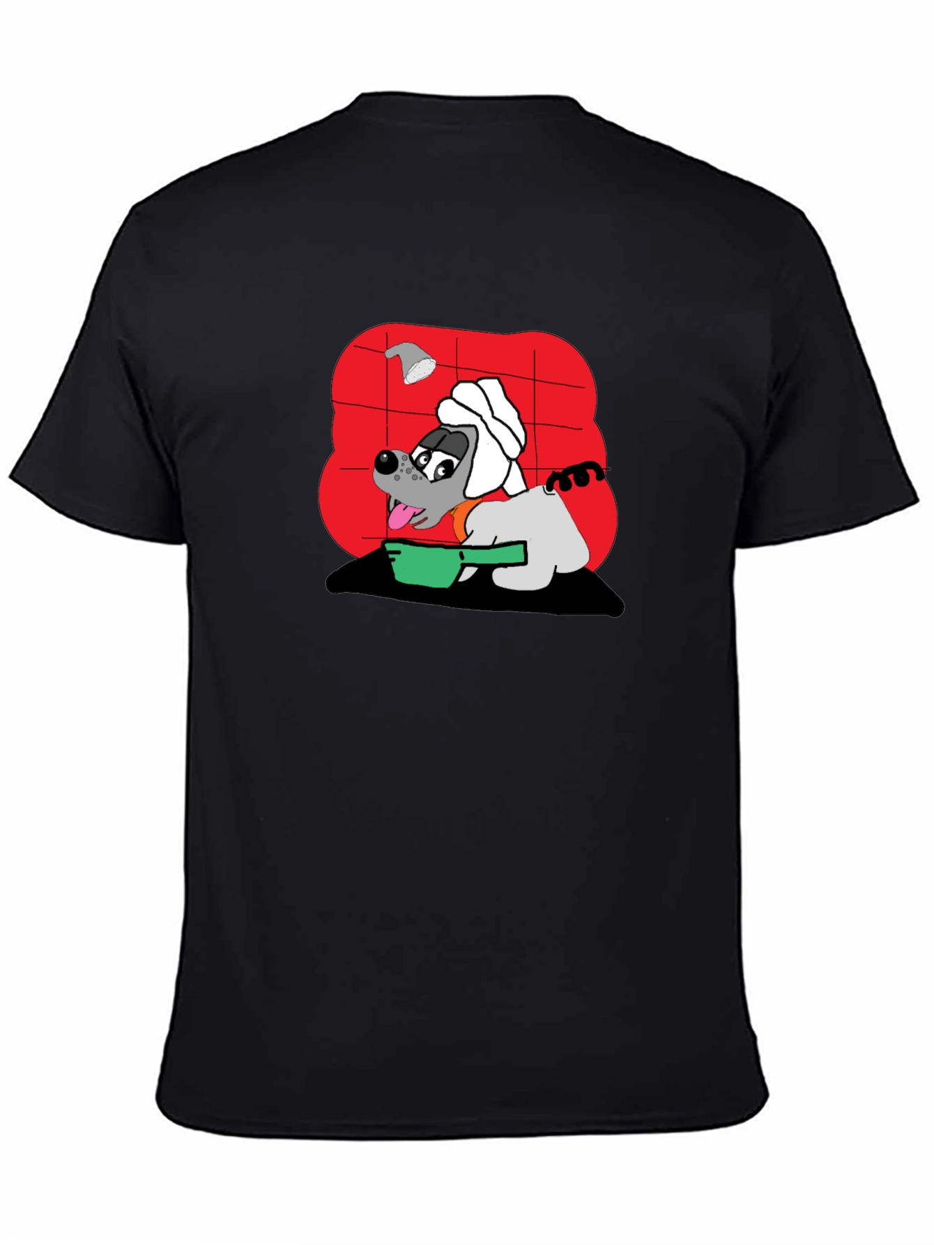Funny Dog Taking Shower Black T-Shirt