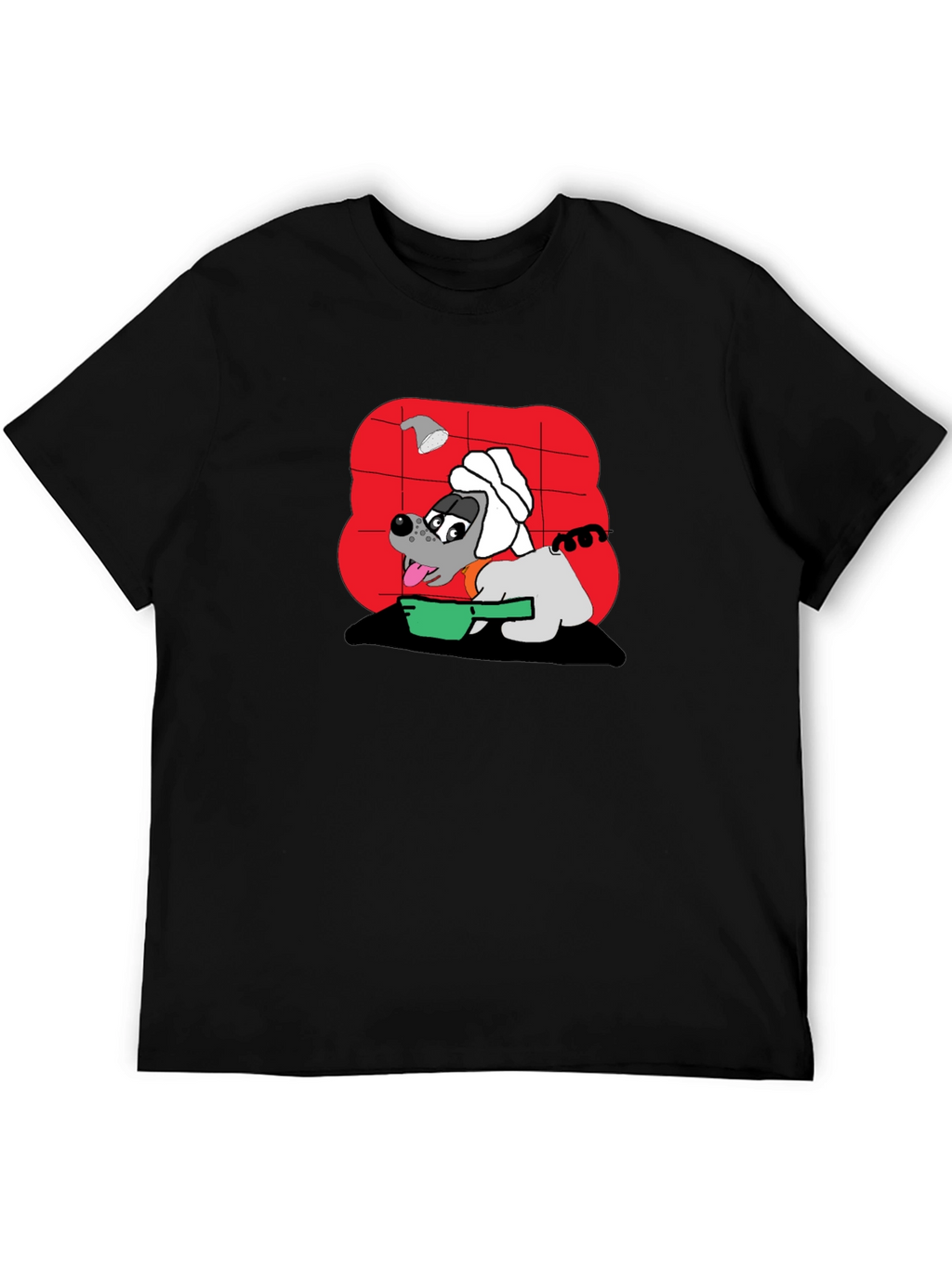 Funny Dog Taking Shower Black T-Shirt