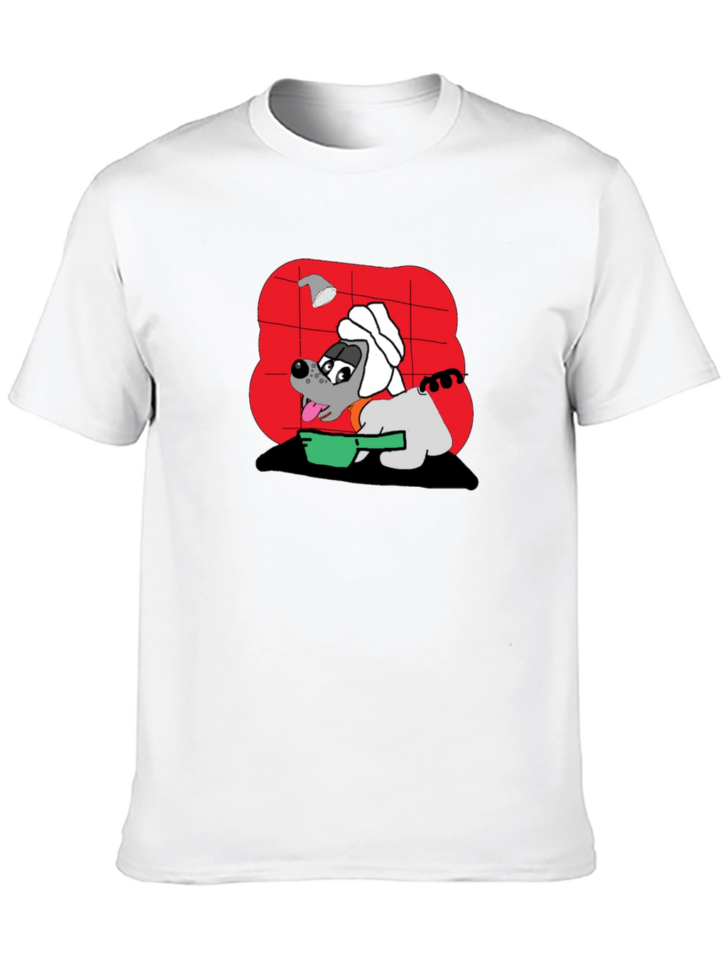 Funny Dog Taking Shower Black T-Shirt