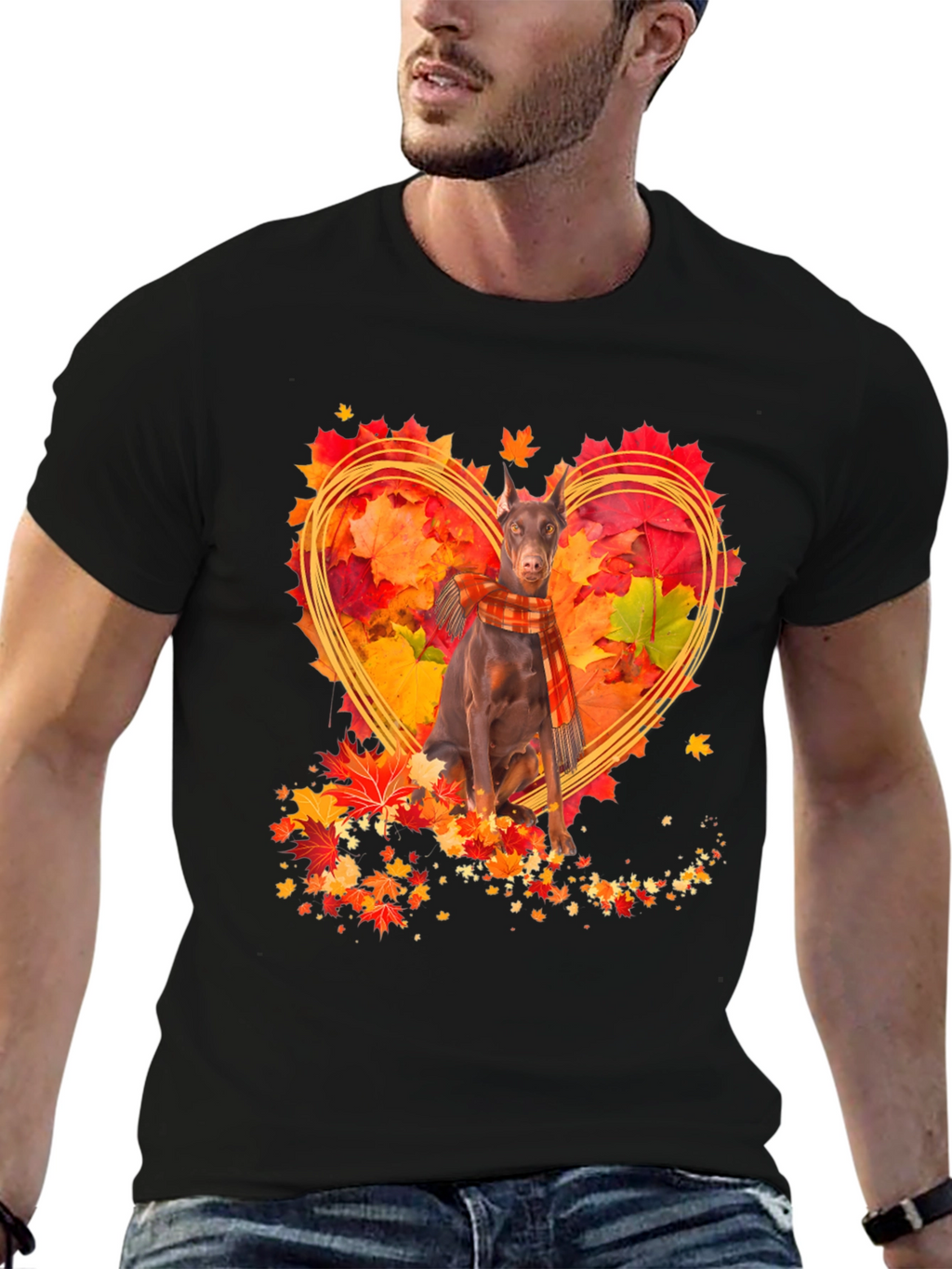 Doberman Fall Leaves Heart T-Shirt