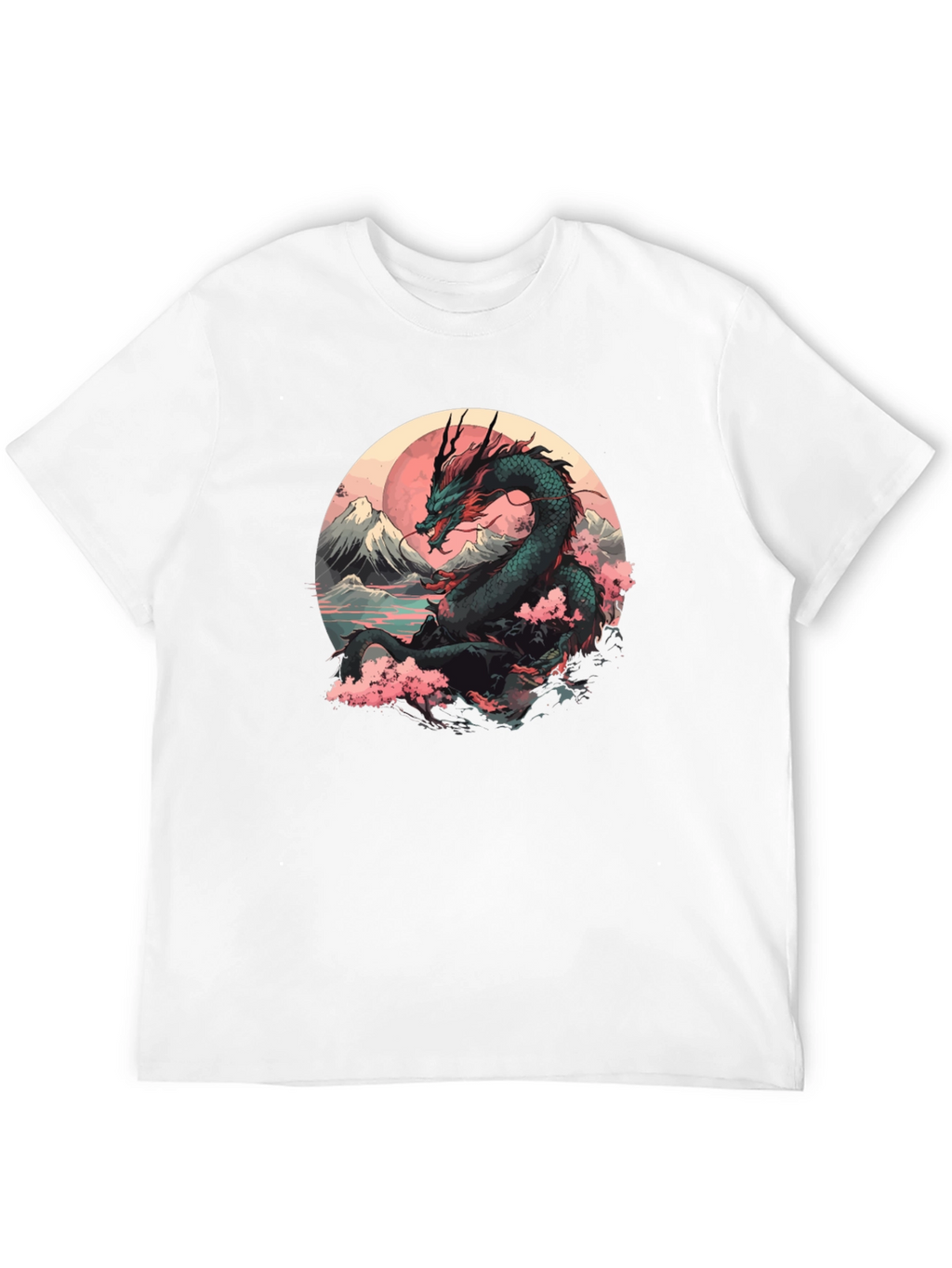 Dragon & Sakura Blossom Graphic Black T-Shirt