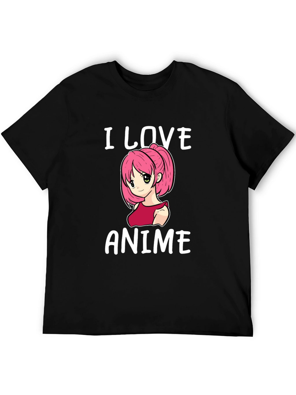 I Love Anime T-Shirt Black Cotton Short Sleeve