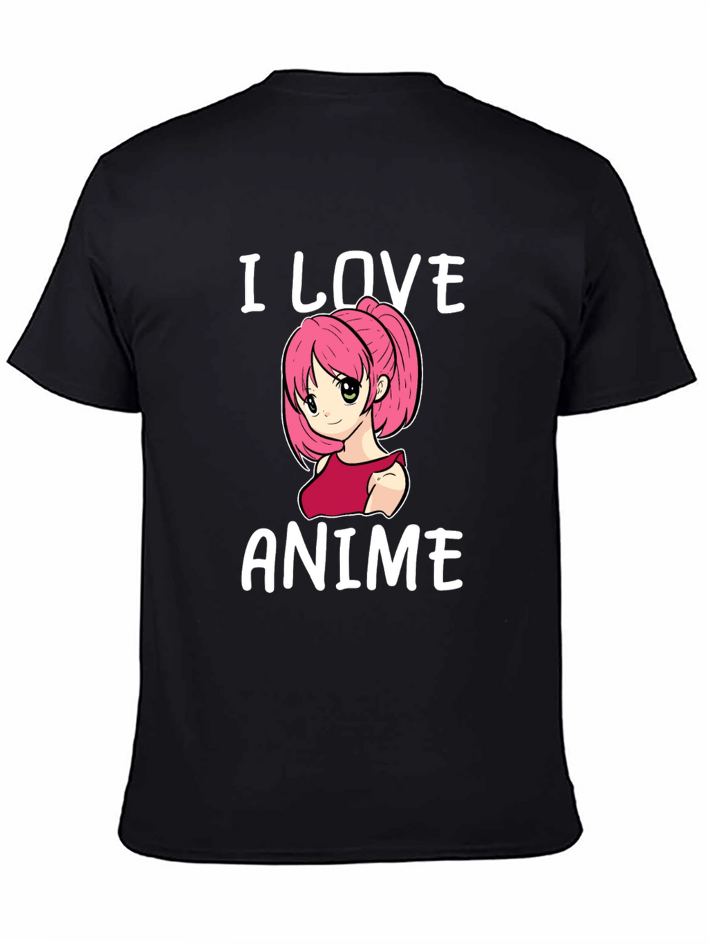 I Love Anime T-Shirt Black Cotton Short Sleeve