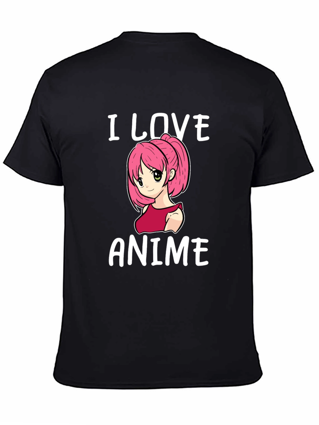 I Love Anime T-Shirt Black Cotton Short Sleeve