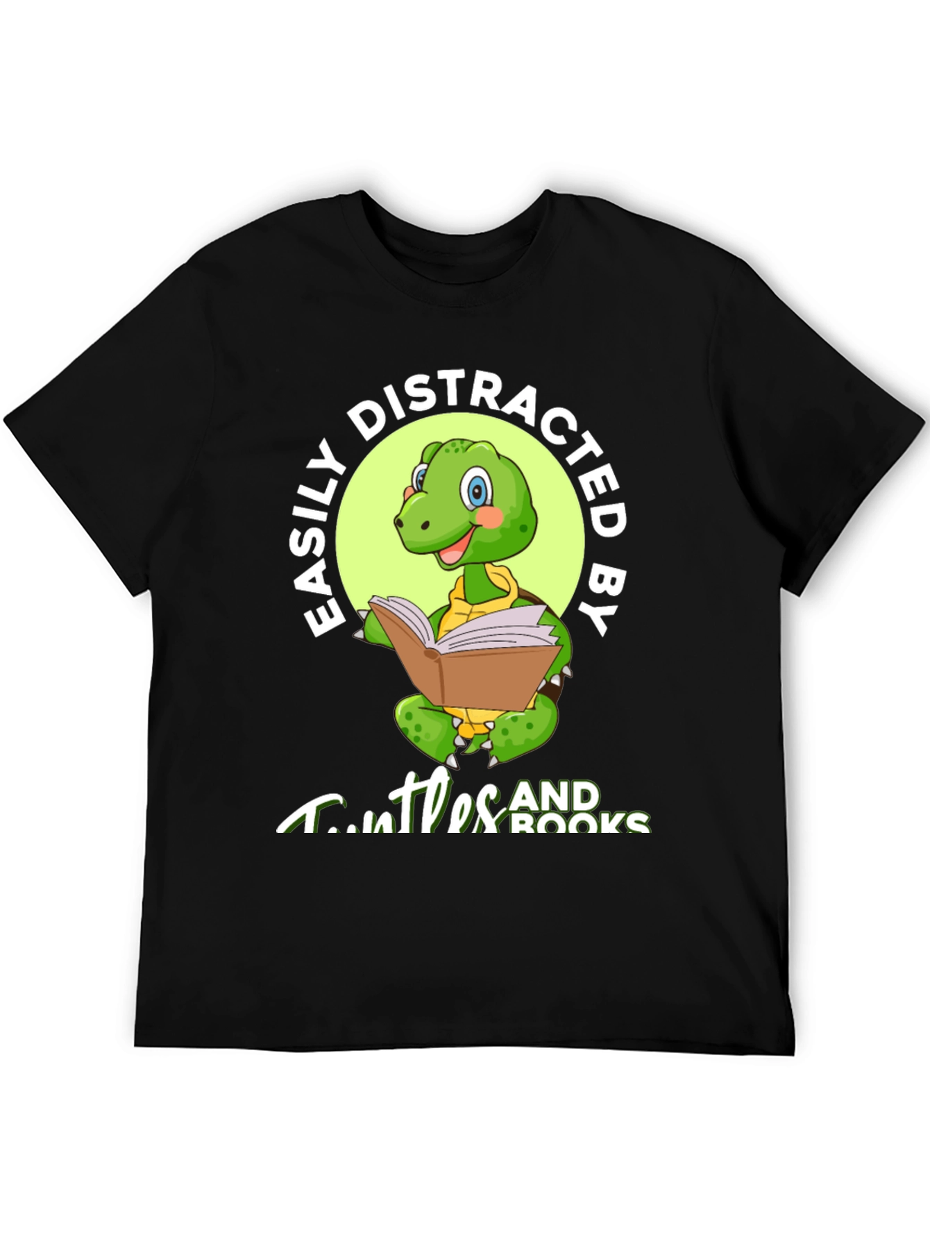 Easily Distracted by Turtles and Books Black T-Shirt