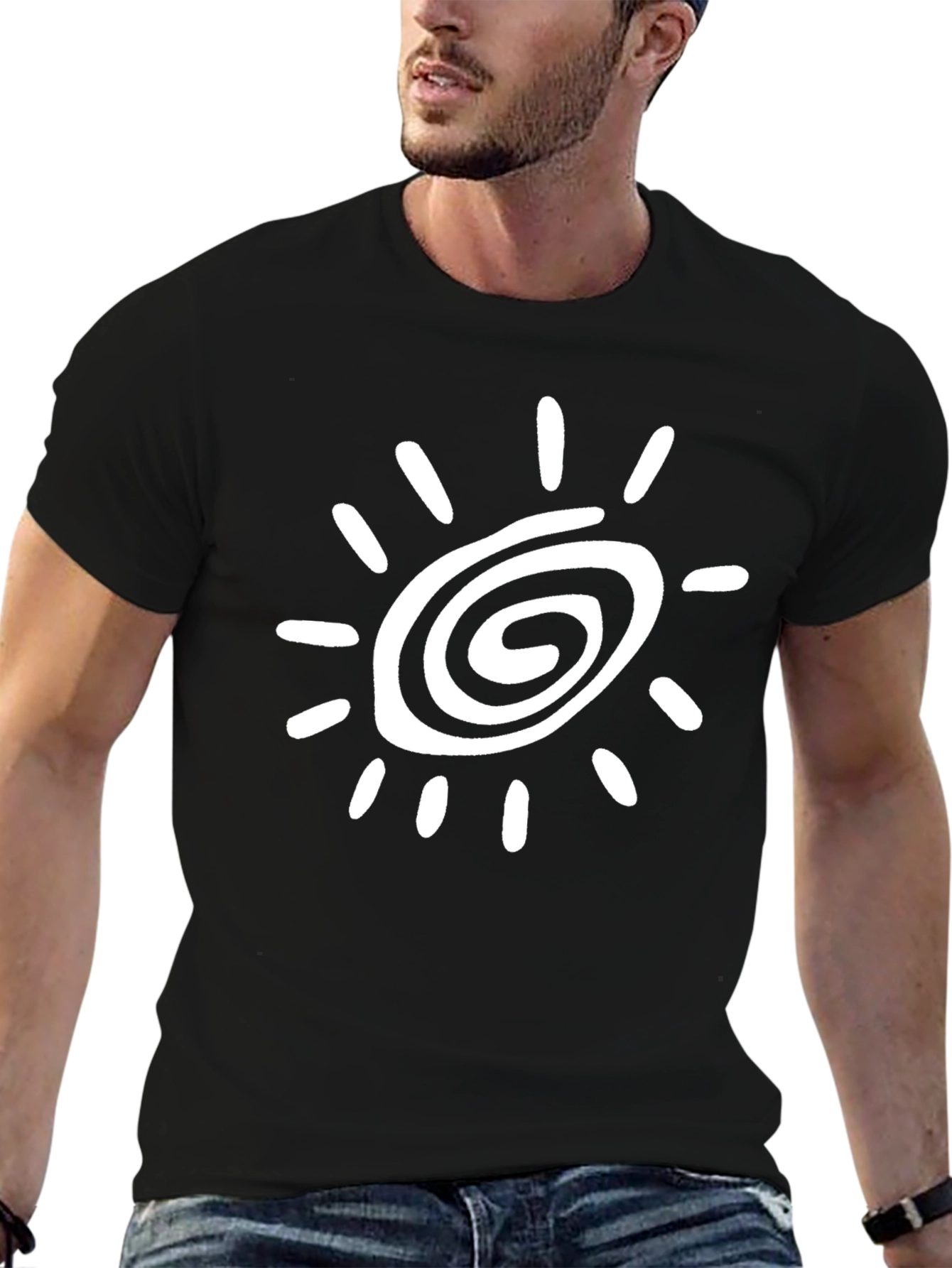 Abstract Sun Graphic Black T-Shirt